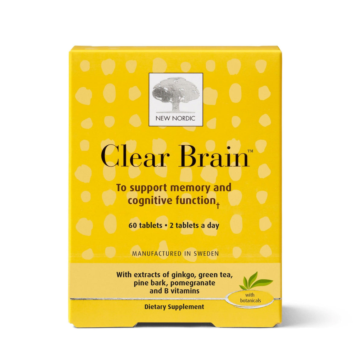 Nueva Nordic Clear Brain: botella de cápsulas para uso diario y apoyo cognitivo.