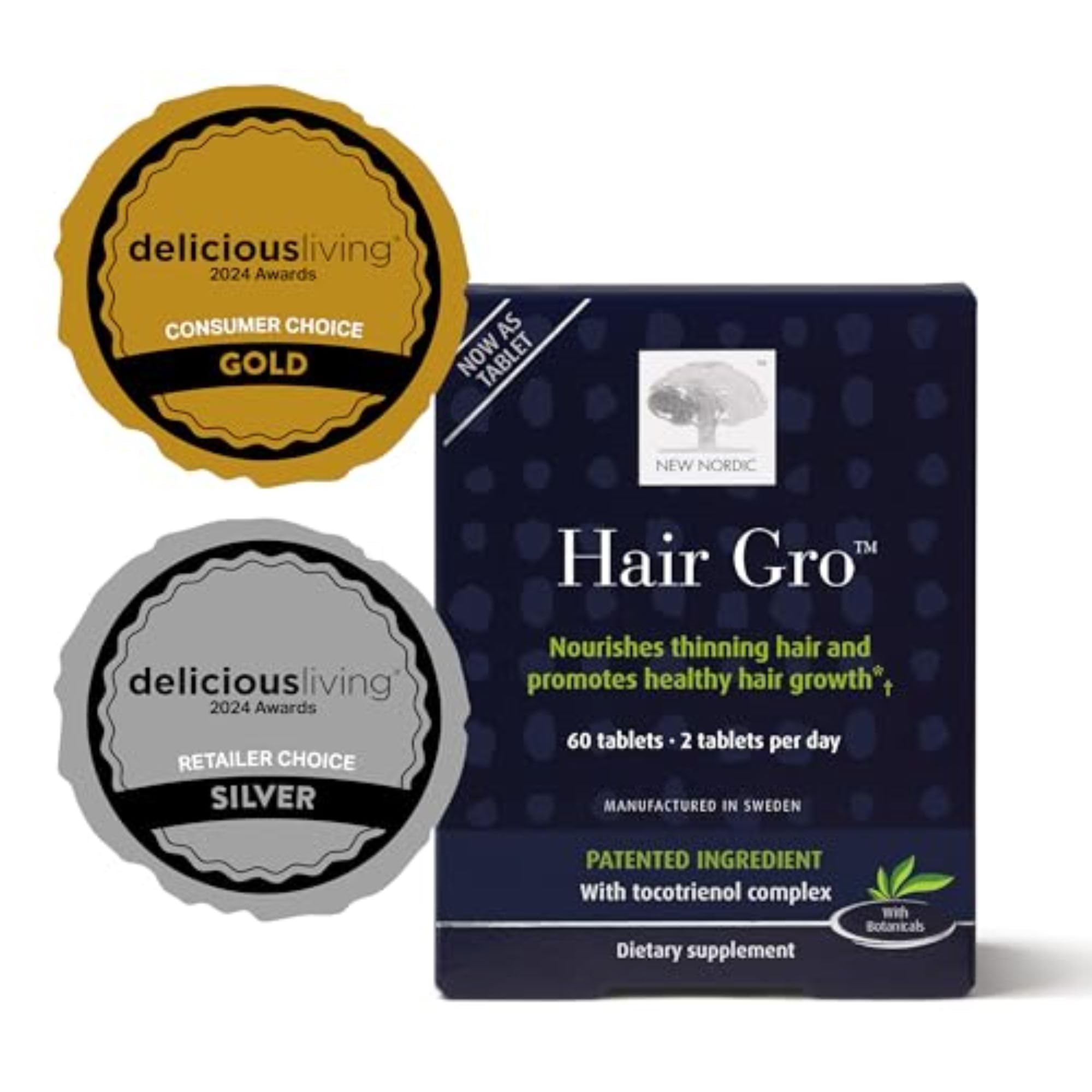 Botella de Hair GRO con tabletas para uso diario y rutina simple.