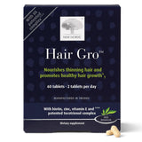 NEW NORDIC Hair GRO tabletas en envase, apoyo nutricional para crecimiento capilar.