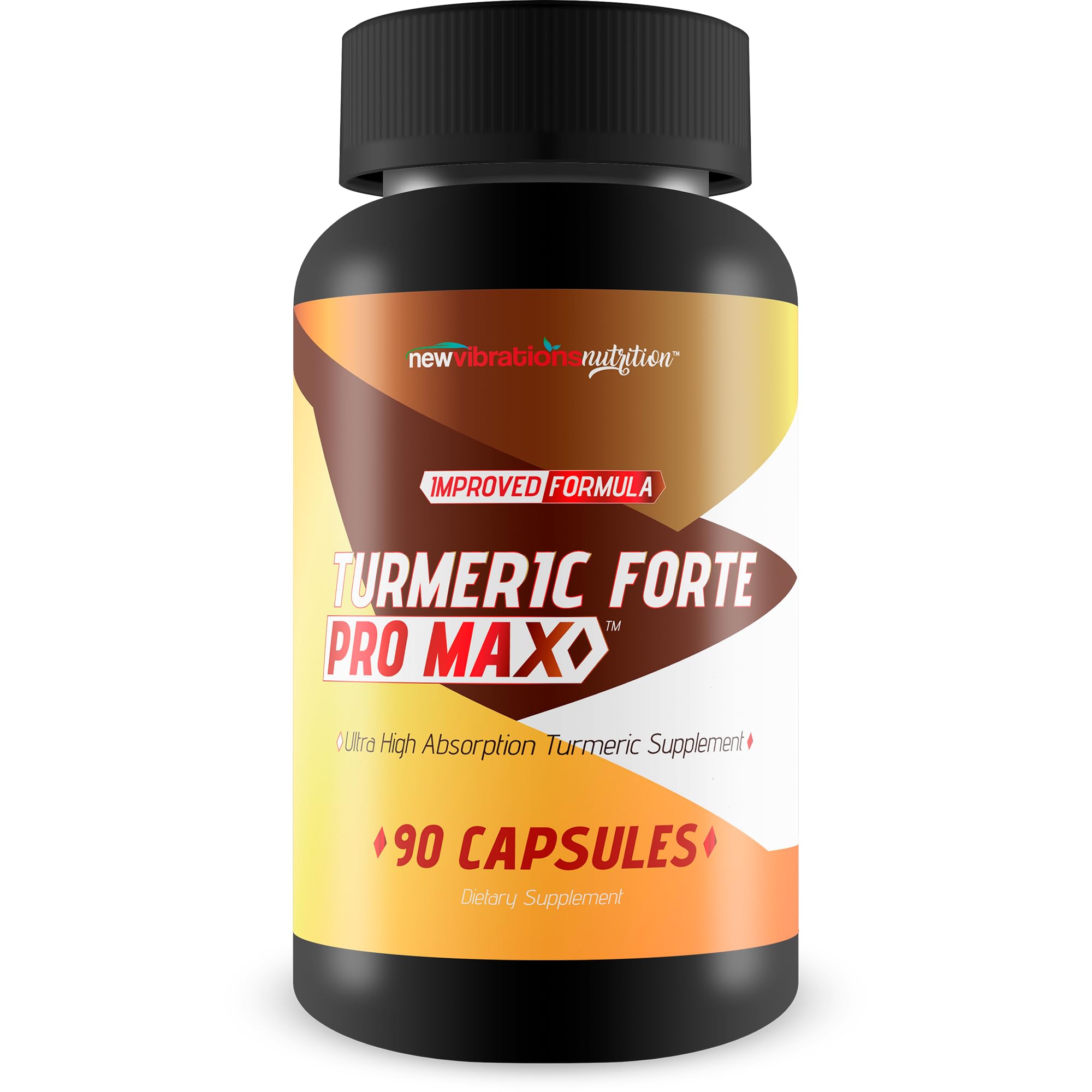 New Vibrations Nutrition Turmeric Forte Pro Max botella: facil de usar para la rutina diaria.