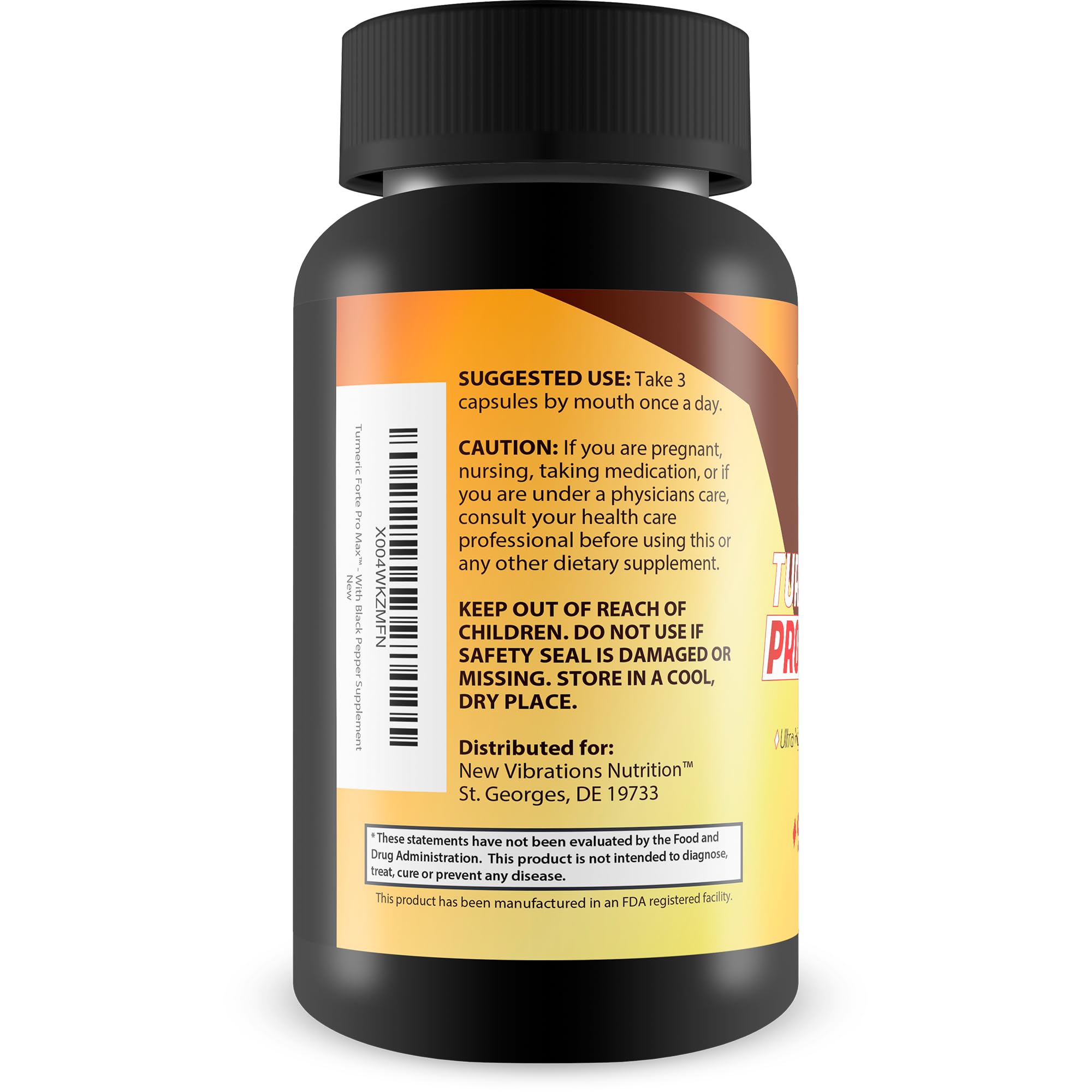 Etiqueta Turmeric Forte Pro Max: informacion clara para identificar el producto.