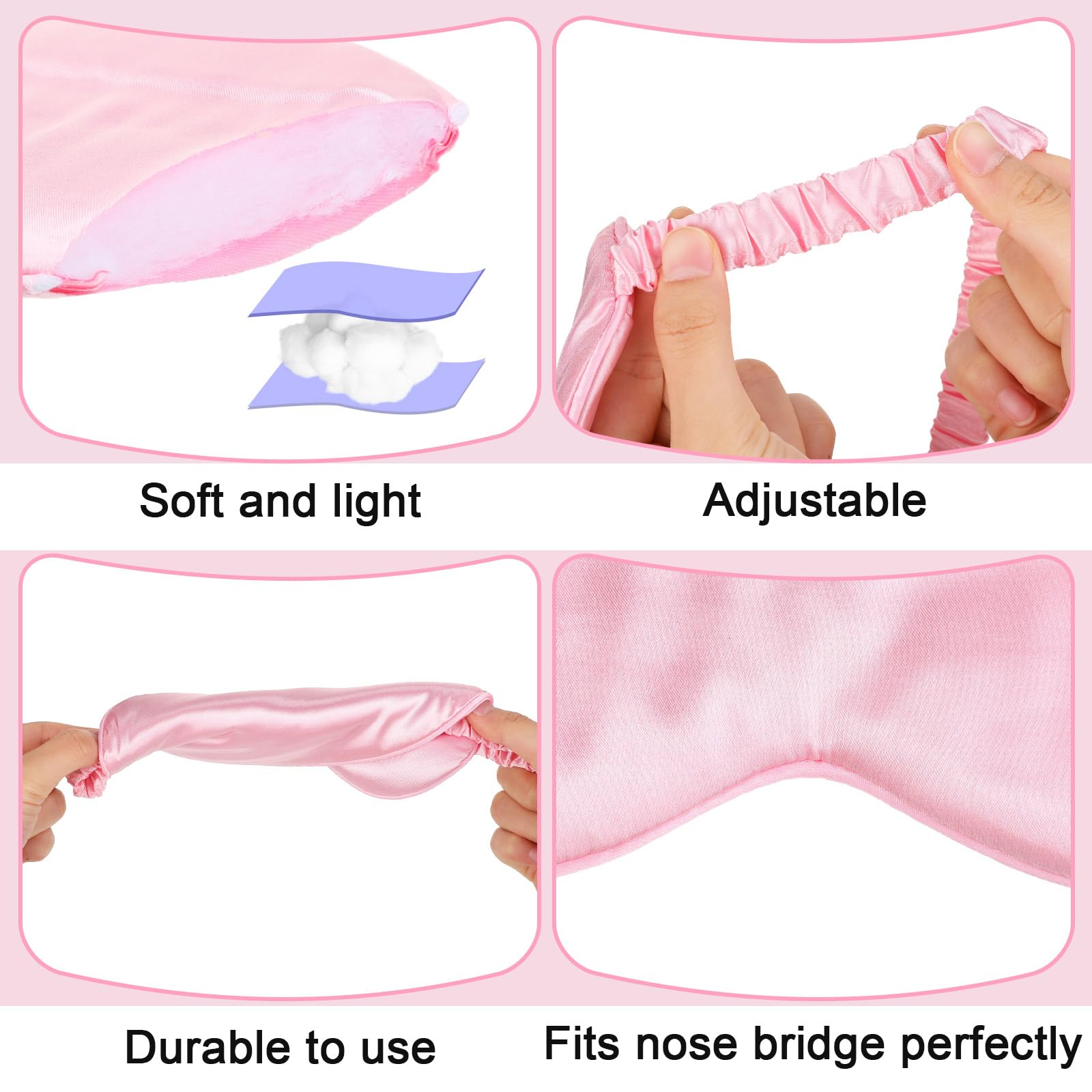 Newcotte antifaz seda rosa tamaño 20x10 cm para sueño cómodo