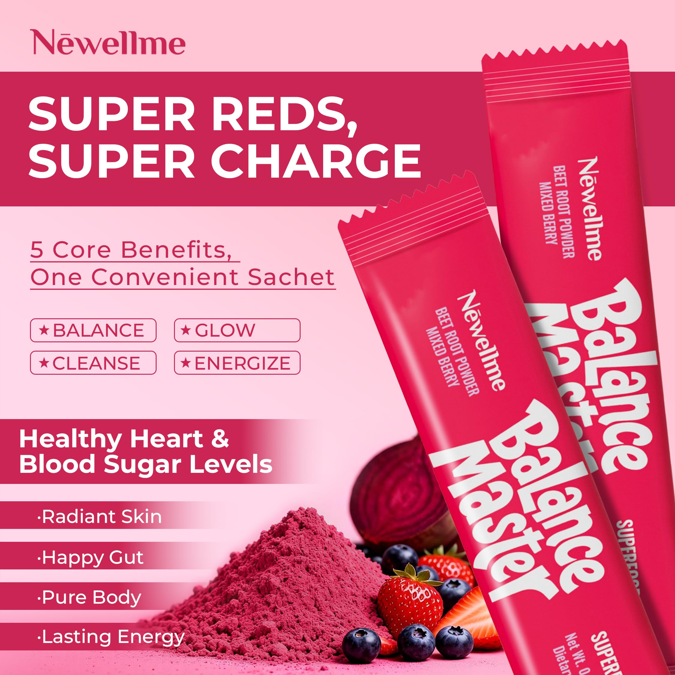 NEWELLME Balance Master mezcla batidos con sabor frutos rojos naturales.