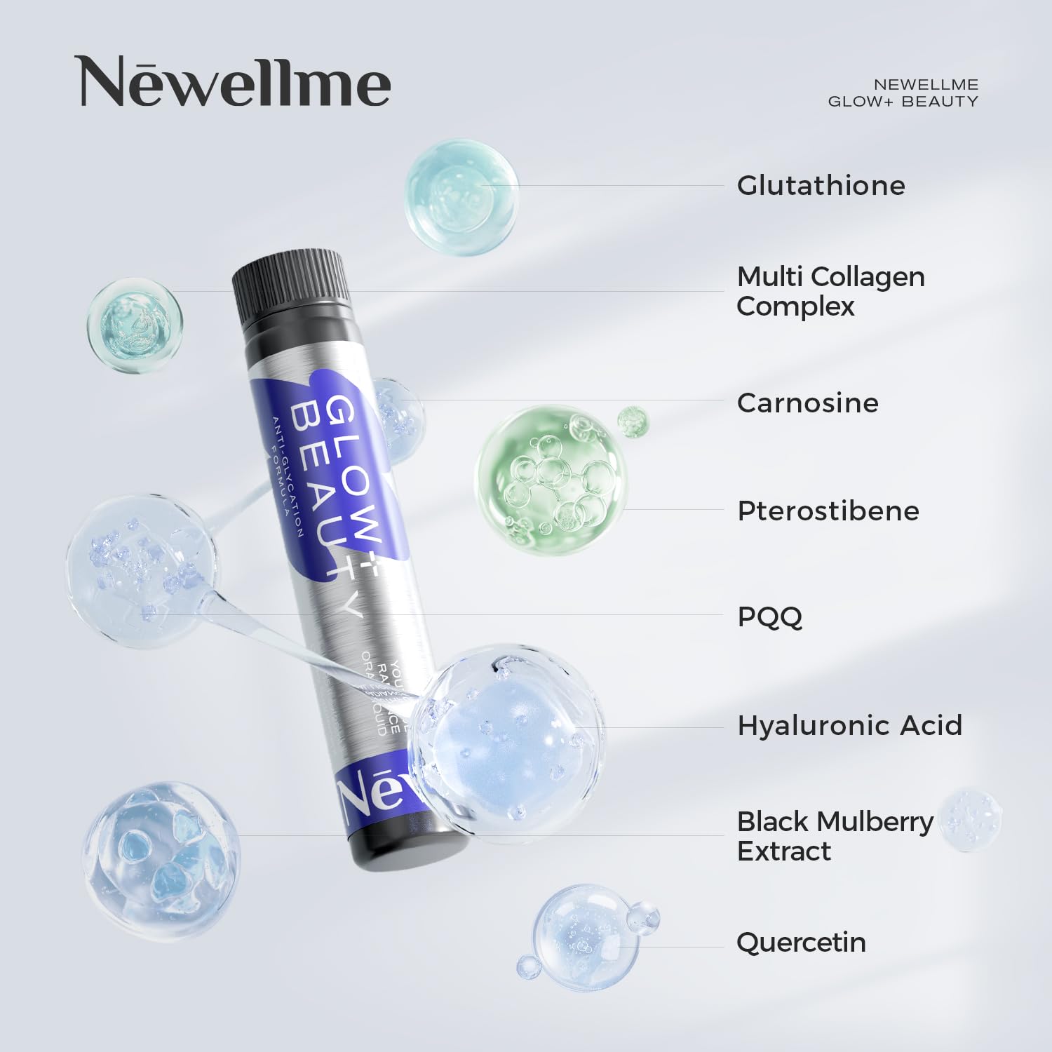 NEWELLME dosis antioxidante moderno: Glutatión y Quercetina para defensa diaria.