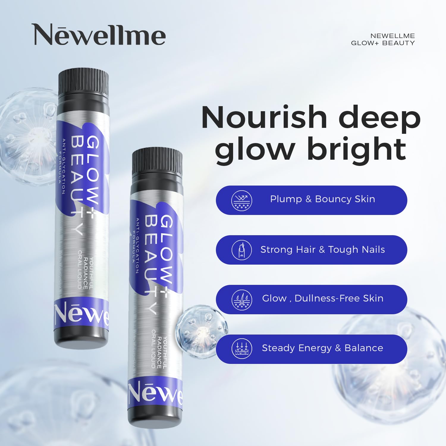 NEWELLME Glow+Beauty: textura suave de la bebida para beber sin esfuerzo.