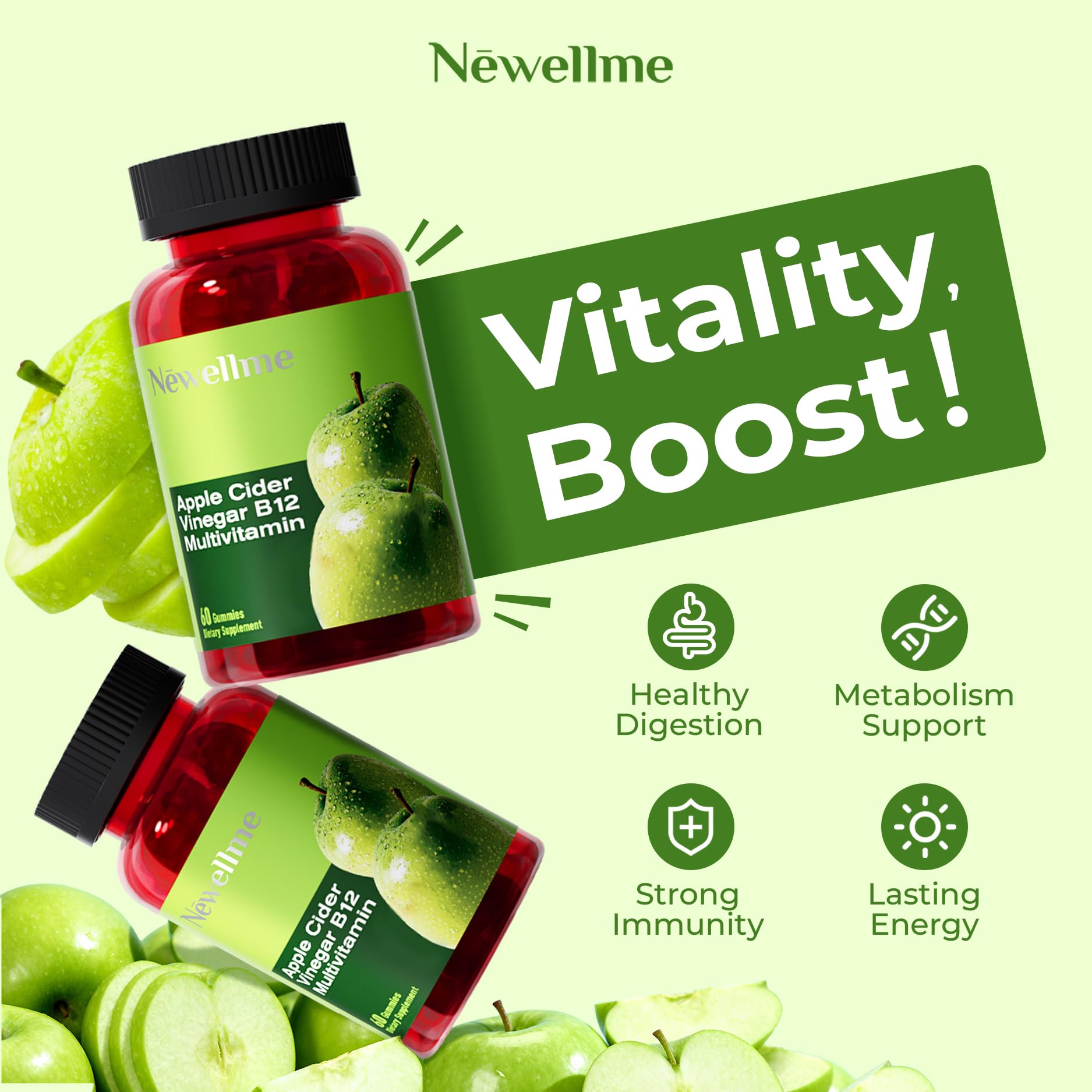 Gominolas NEWELLME sin azúcar con vitamina B12 para energía estable.