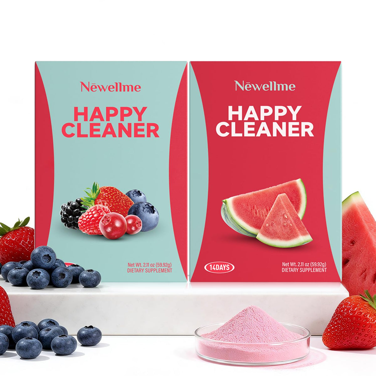 Sobres NEWELLME Happy Cleaner en empaque para uso diario