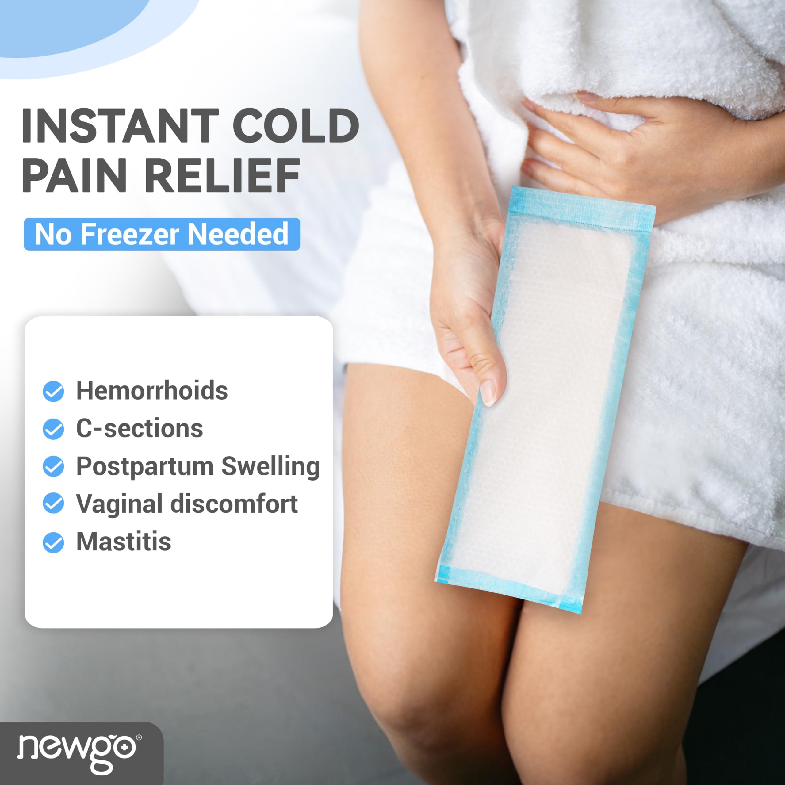 NEWGO almohadilla absorbente posparto para control de fugas y mayor sequedad.