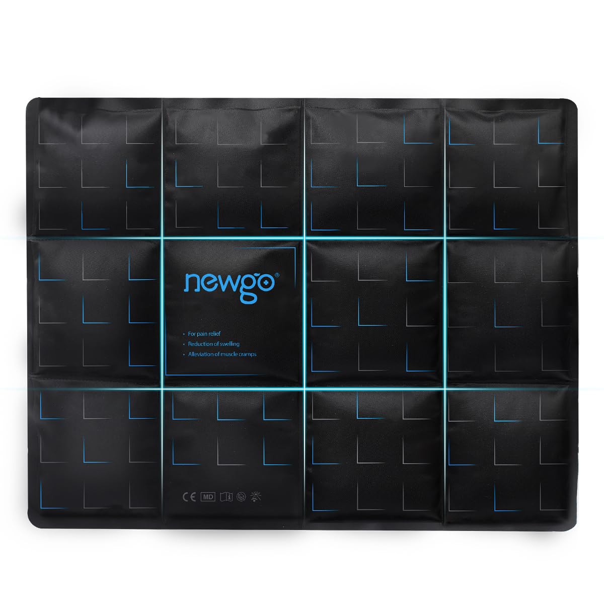 NEWGO bolsa de hielo grande, vista frontal, distribución uniforme para hombro.