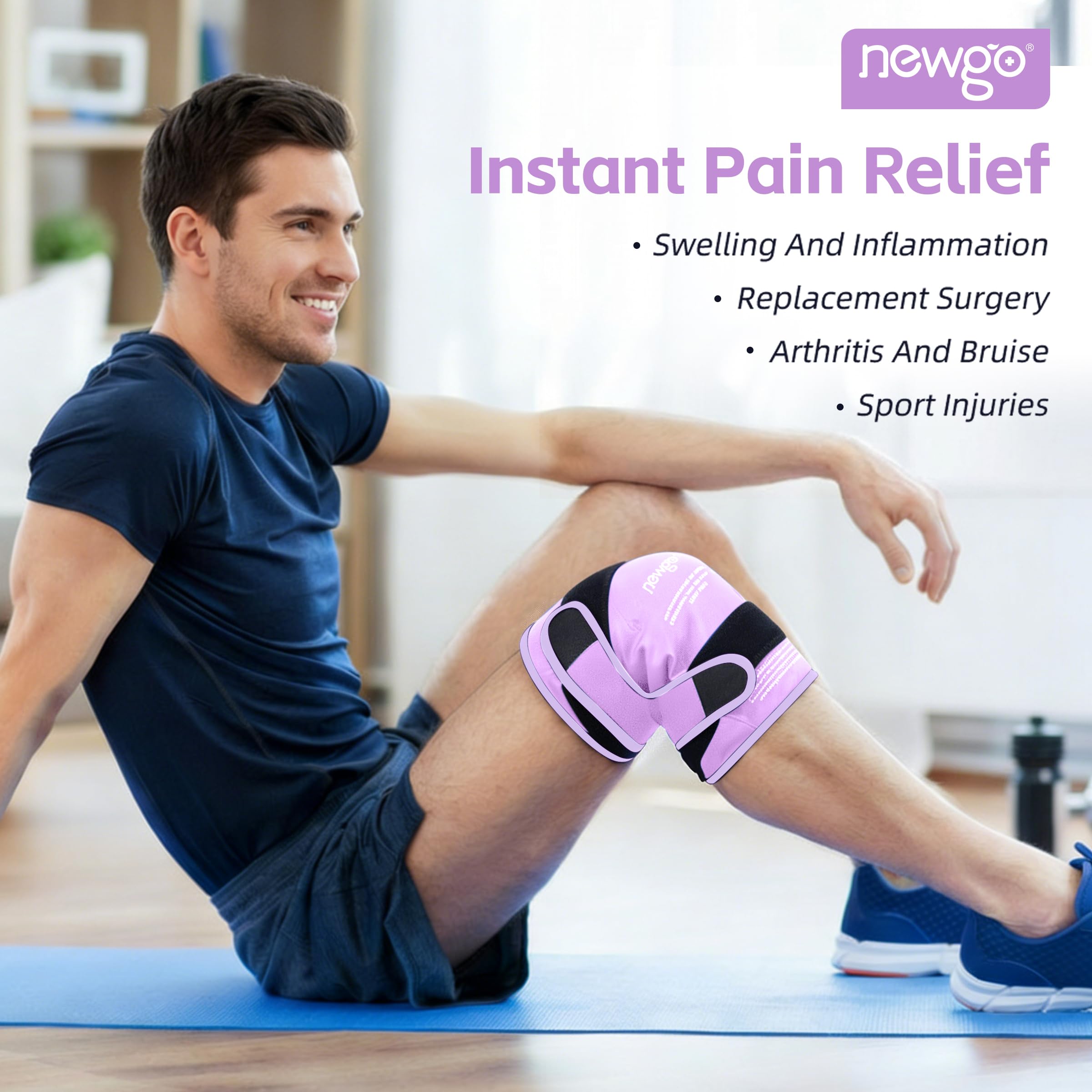 NEWGO compresa fría para rodilla, diseño en Y para ajuste ergonómico.