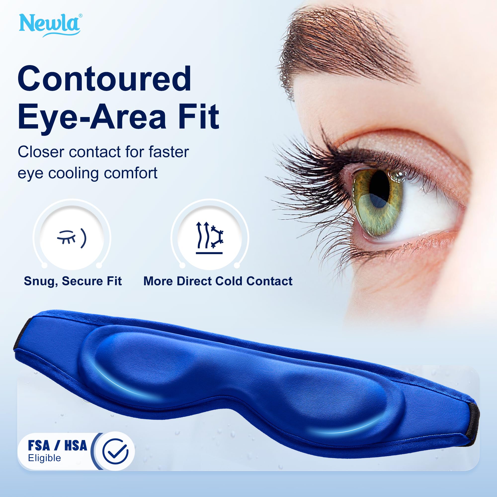 NEWLA compresa fría para ojos contorneada, ideal para hinchazón y fatiga visual.