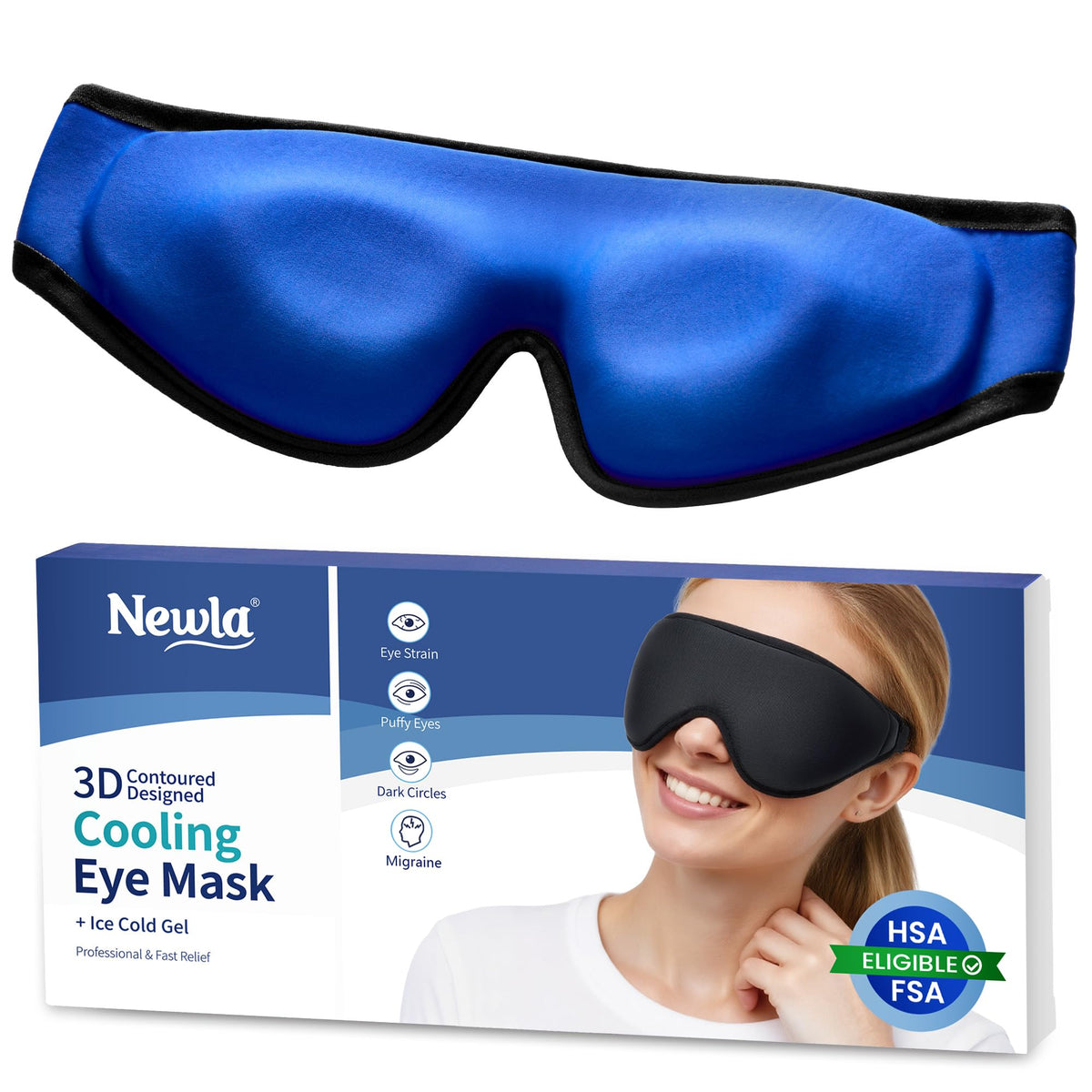 NEWLA mascarilla fría para ojos con cobertura total para alivio potencial de hinchazón ocular.