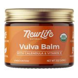 NewLife Naturals bálsamo vulvar orgánico, frasco de 2 onzas, hidratación suave para piel sensible.