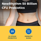 NewRhythm Probiotics 50 mil millones etiqueta, información clara de la fórmula.