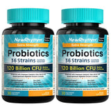 NewRhythm Probiotics frente de la botella mostrando alto CFU para apoyo digestivo