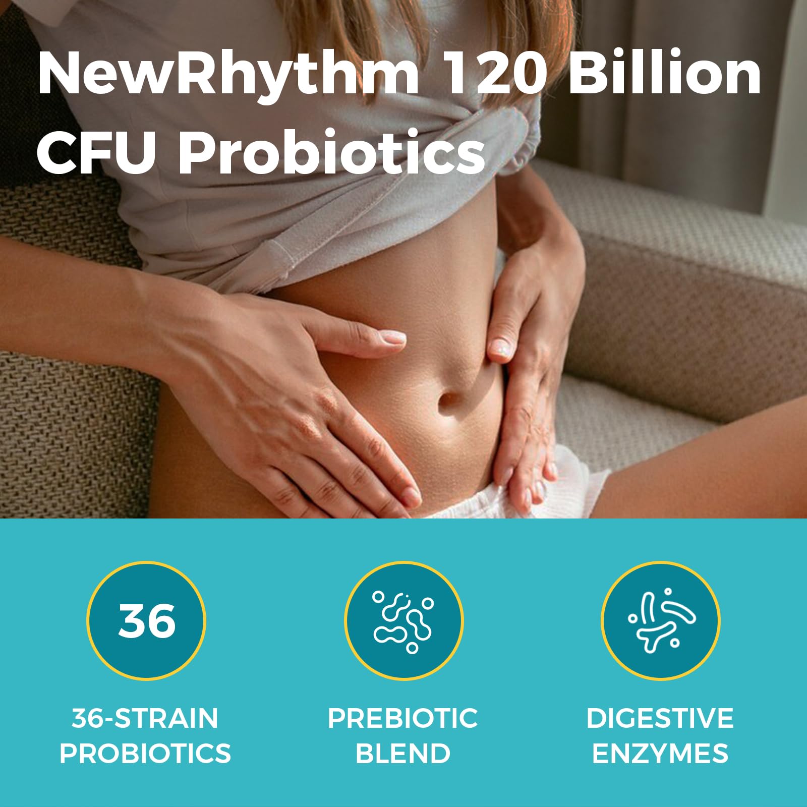 Cápsulas de NewRhythm Probiotics con enzimas digestivas para una digestión suave