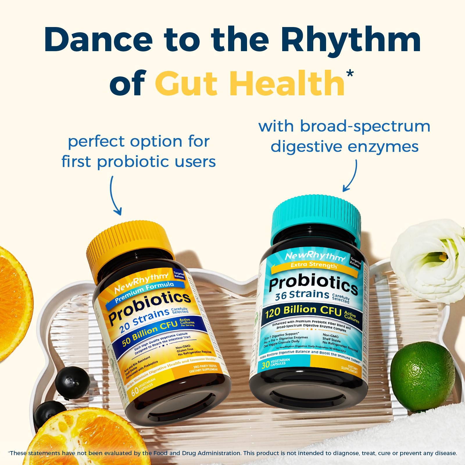 NewRhythm Probiotics, libre de OMG, opción para dietas estrictas.