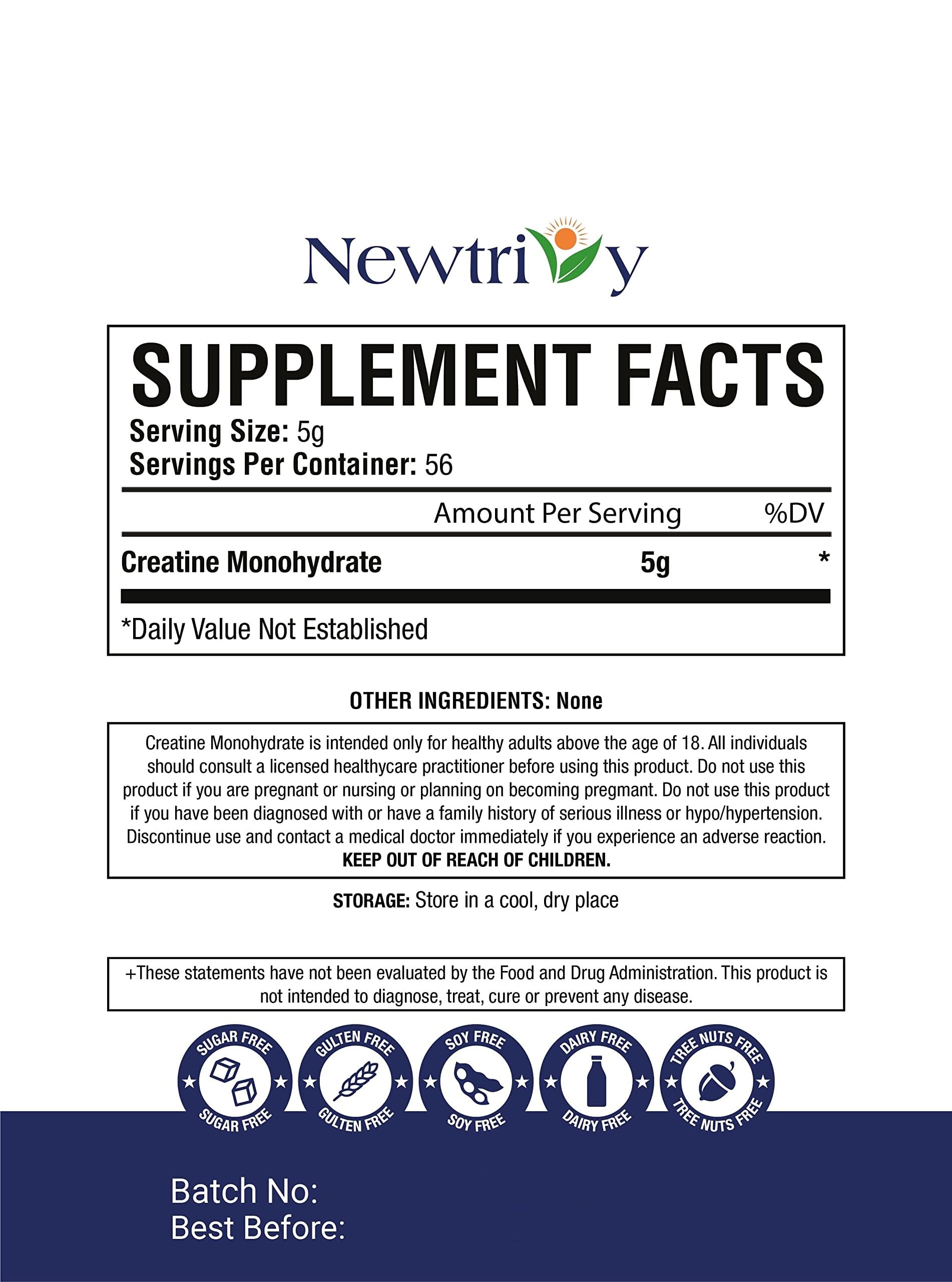 Newtrivy Creatina Monohidrato con medidor incluido para dosis exactas.