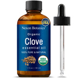 Aceite esencial de clavo Nexon Botanics en botella de 30 ml para uso externo.