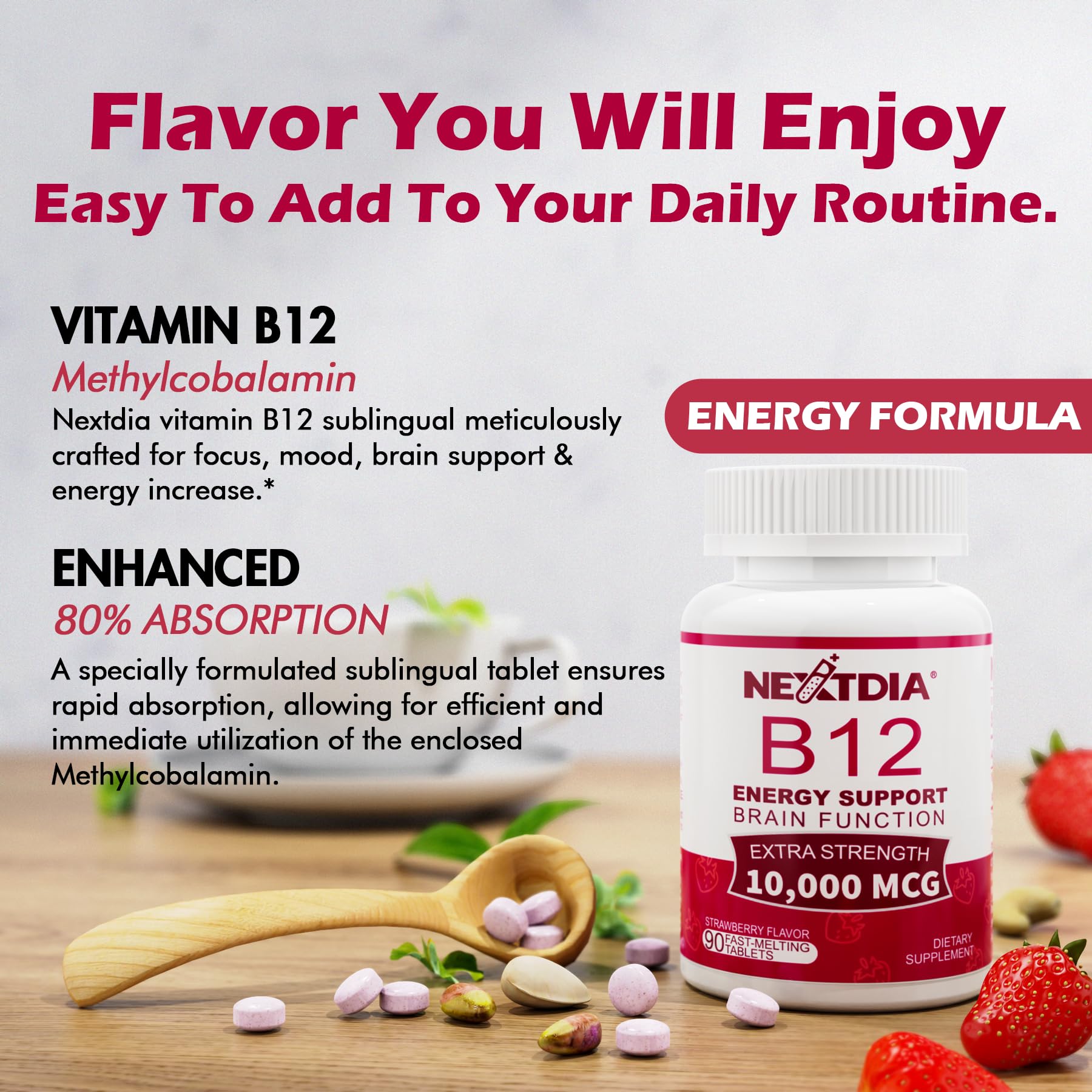 Nextdia B12 energía y enfoque diario con la fórmula methylcobalamina
