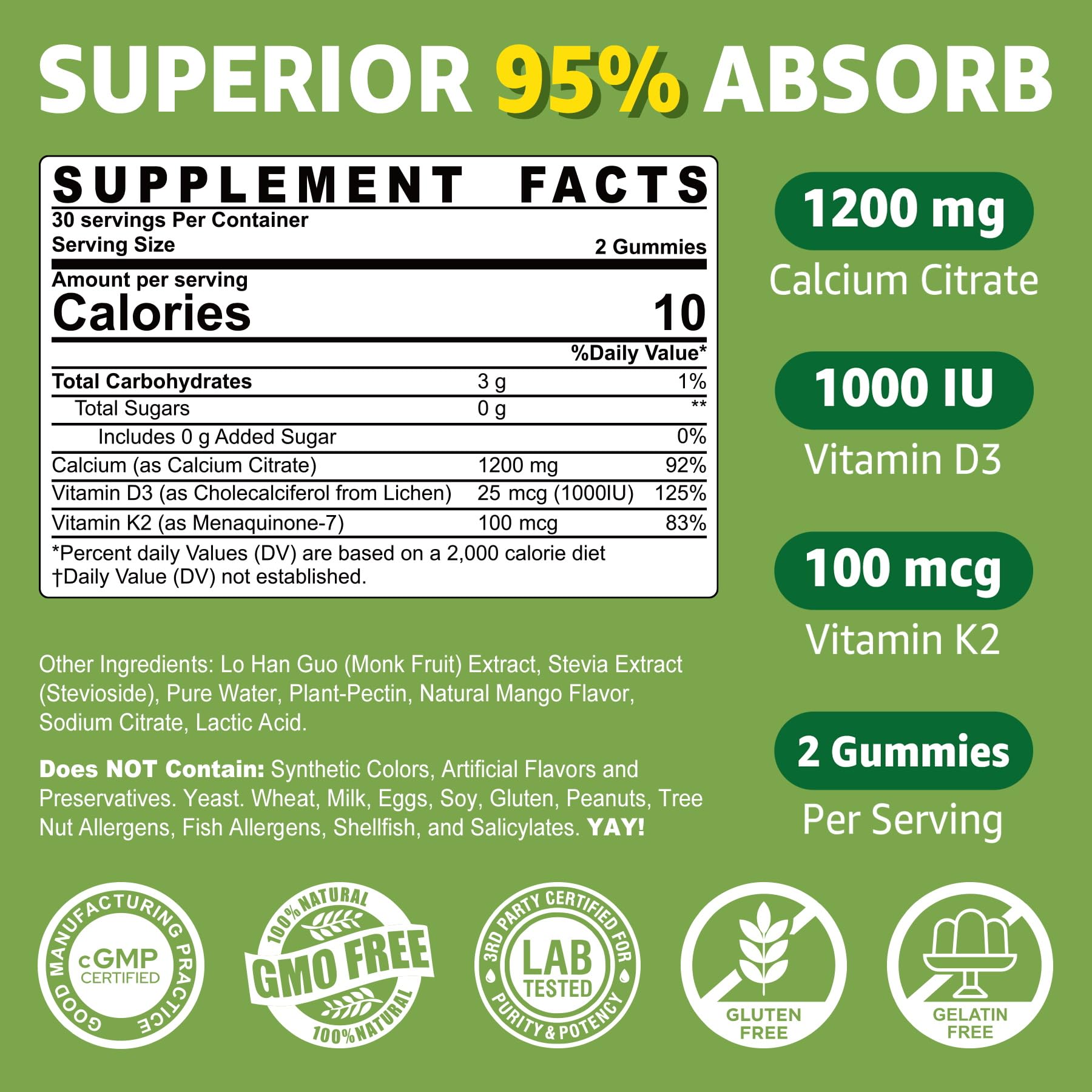 Gomitas Nextdia calcio citrato 1200 mg con D3 y K2 para huesos y dientes más fuertes.