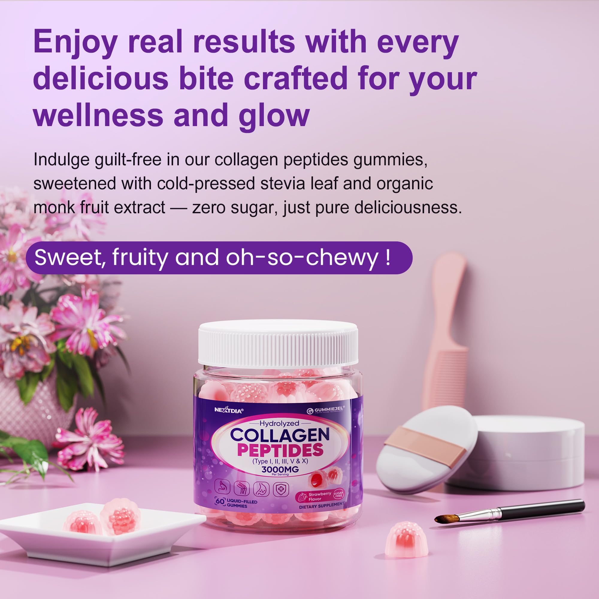 Nextdia Colágeno Gummie 3000 mg: porción de energía sostenida.