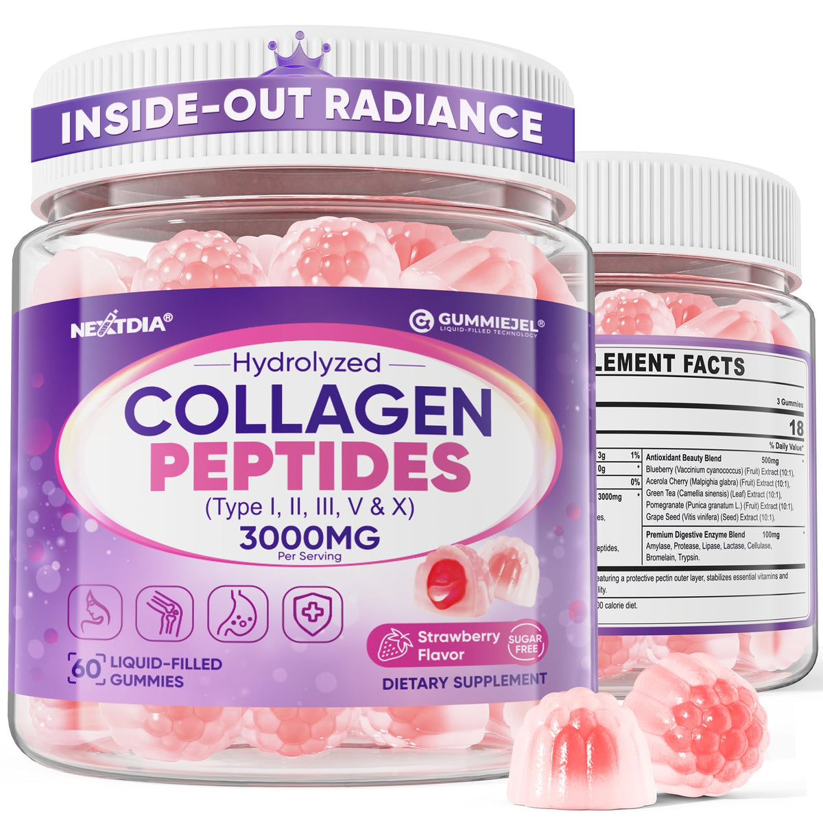 Nextdia Colágeno Gummies 2-pack: empaque práctico para consumo diario.