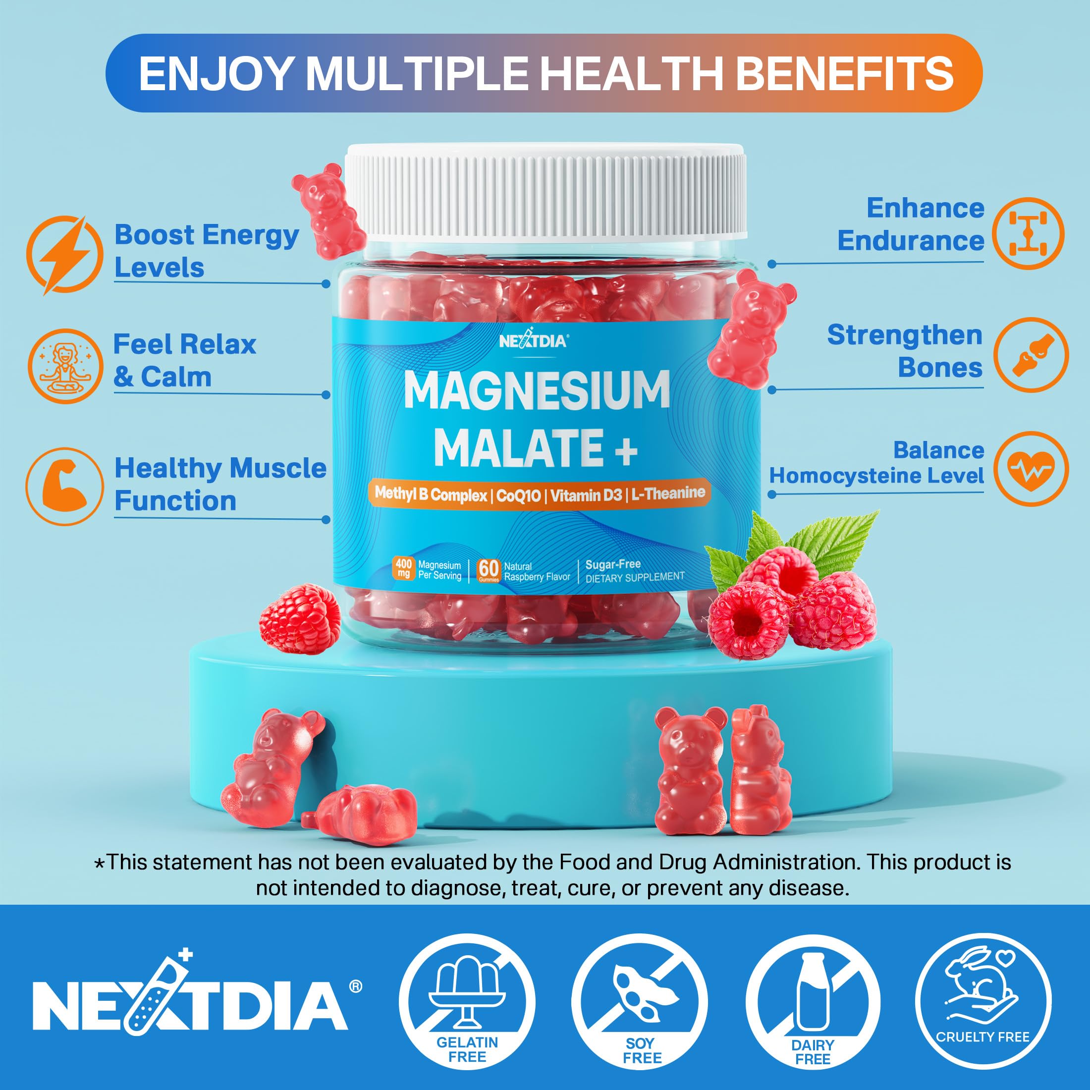Etiqueta detallada de Nextdia gomitas magnesio malato con ingredientes