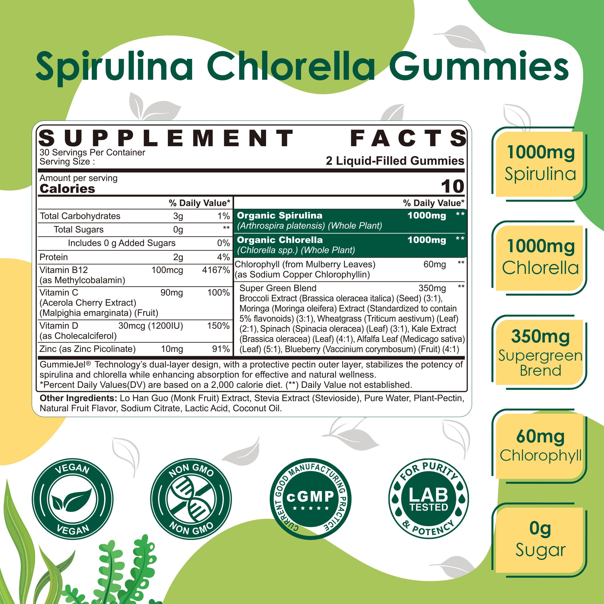Nextdia gomitas spirulina-chlorella, textura suave y masticable.