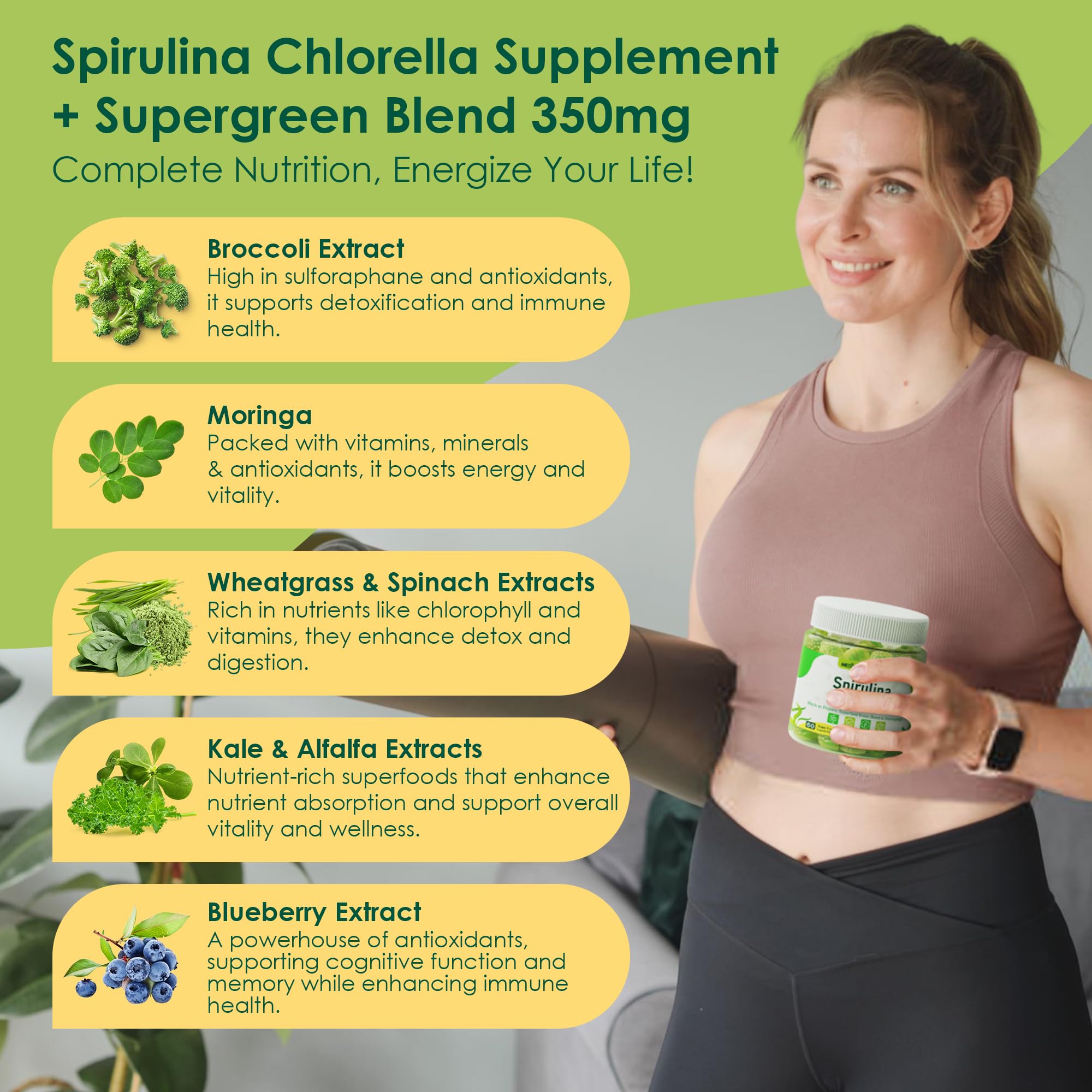 Nextdia gomitas spirulina-chlorella, aptas para dietas veganas.