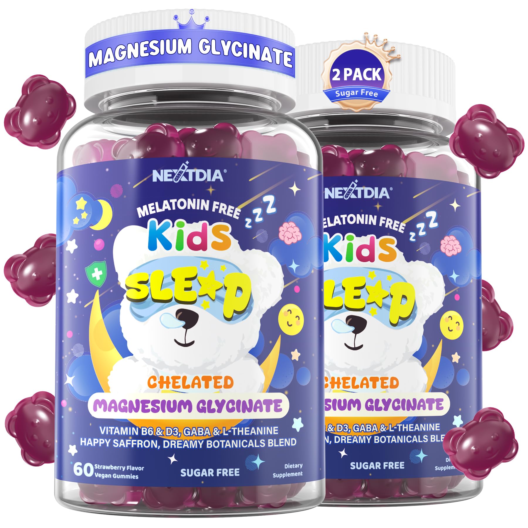 Nextdia Kids Sleep Gummies en botella para una noche tranquila