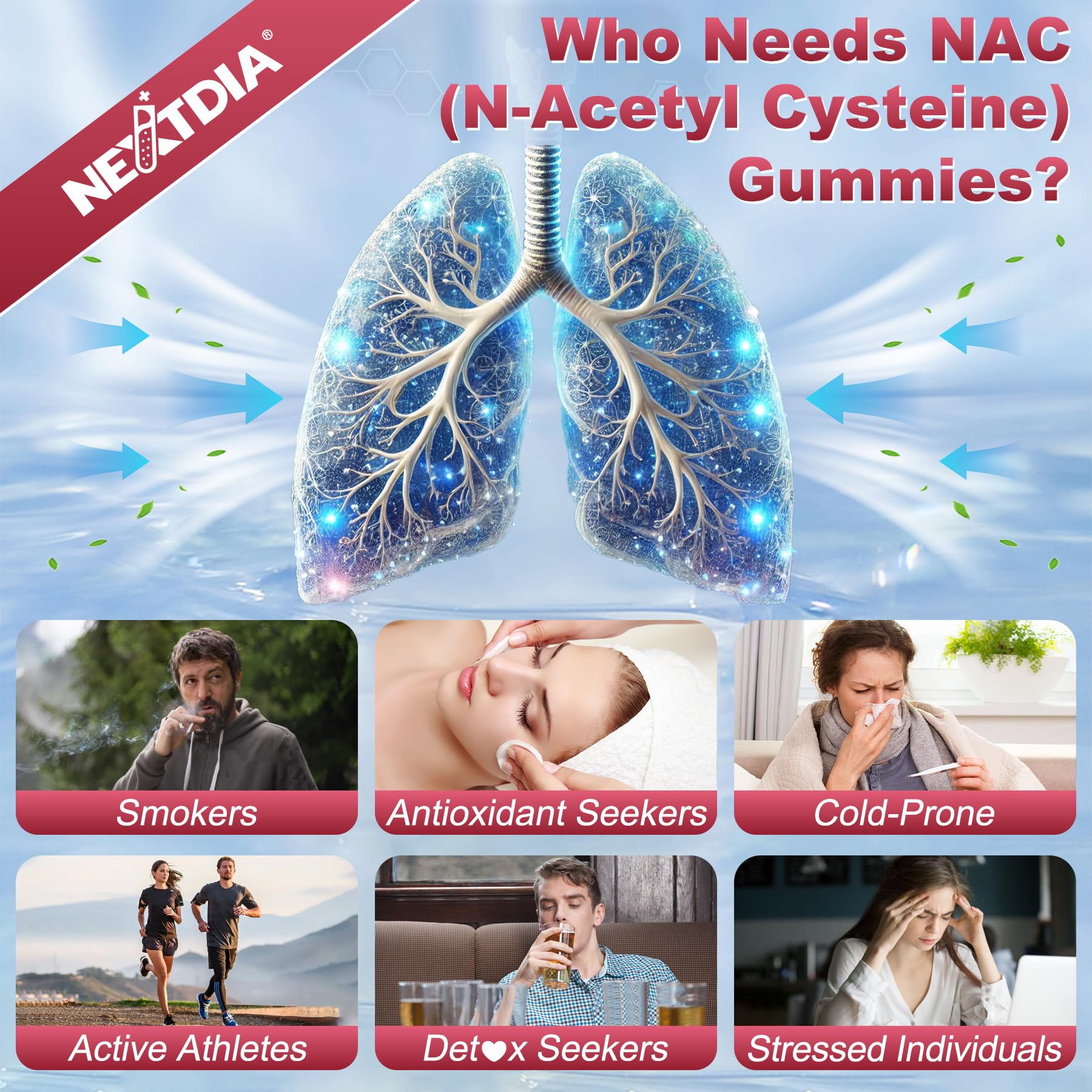 Nextdia NAC Gummies sin azúcar, endulzadas naturalmente para comer con tranquilidad.