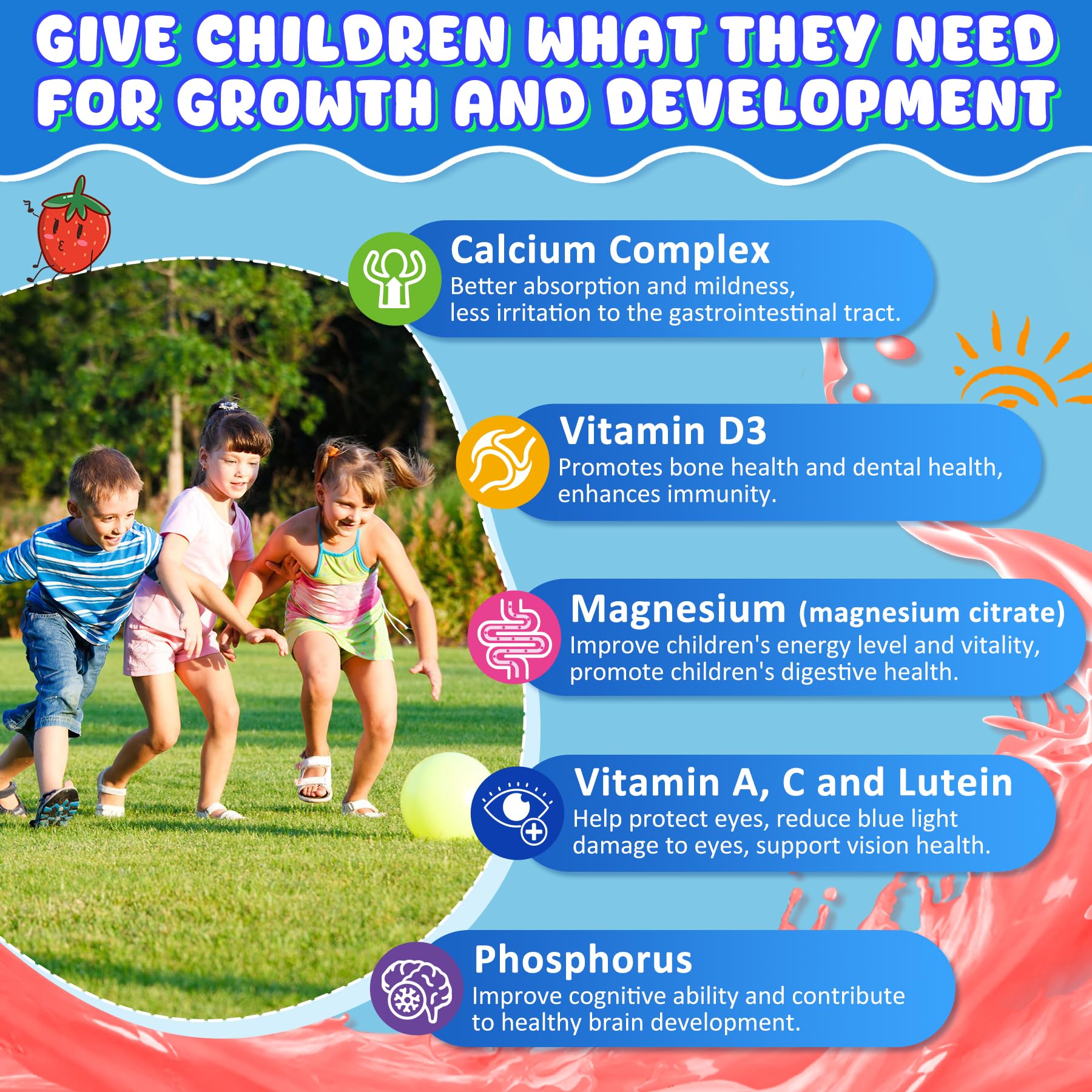 Probíticos incluidos para soporte digestivo en niños y equilibrio intestinal.
