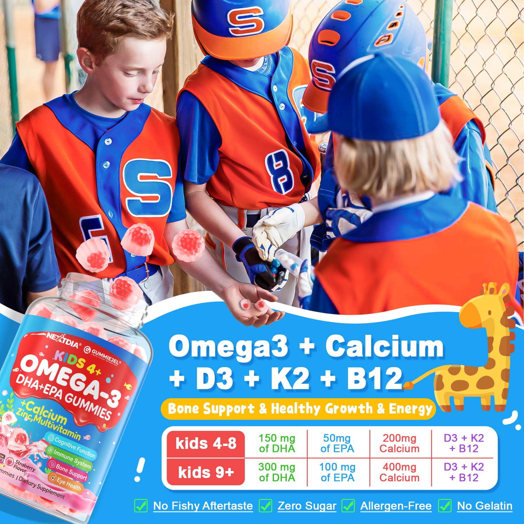 Vitamina C, zinc y selenio para apoyo inmunitario en niños.