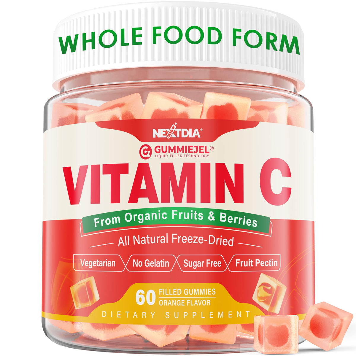 Nextdia Vitamina C gominolas orgánicas naranja, empaque práctico para la rutina diaria