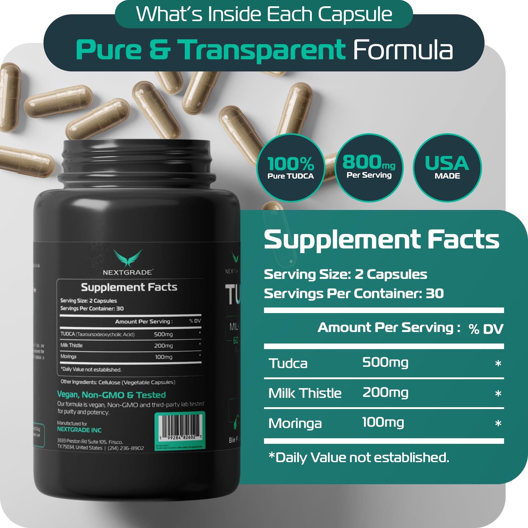 NEXTGRADE Tudca con cardo mariano 200mg: apoyo antioxidante para el hígado.