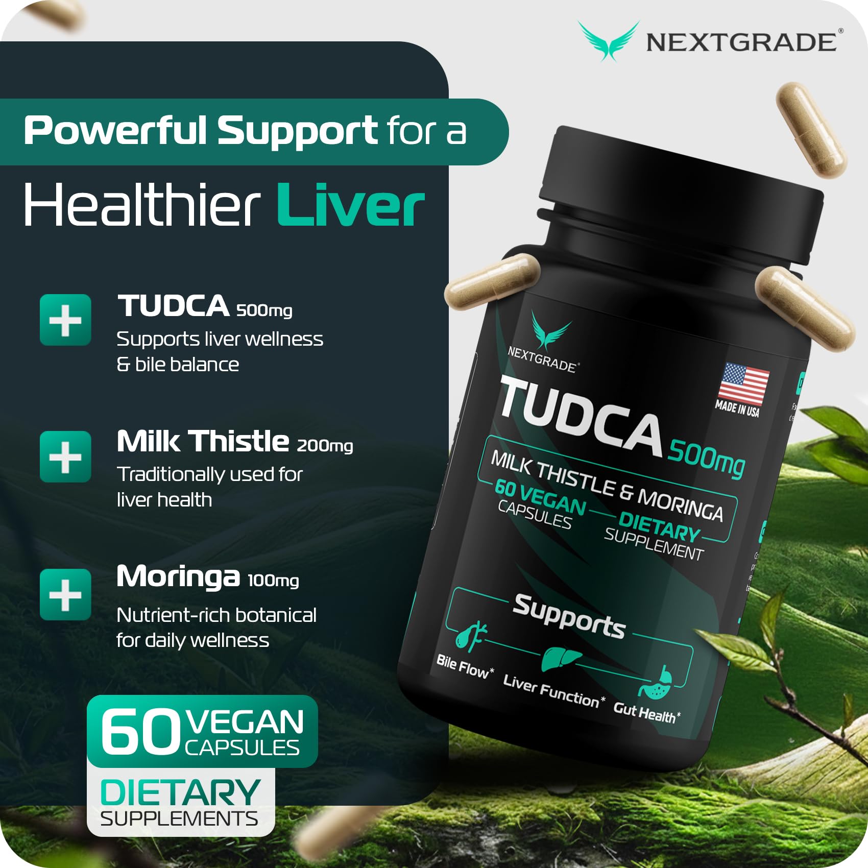 Caja de NEXTGRADE Tudca: empaque y branding de calidad.
