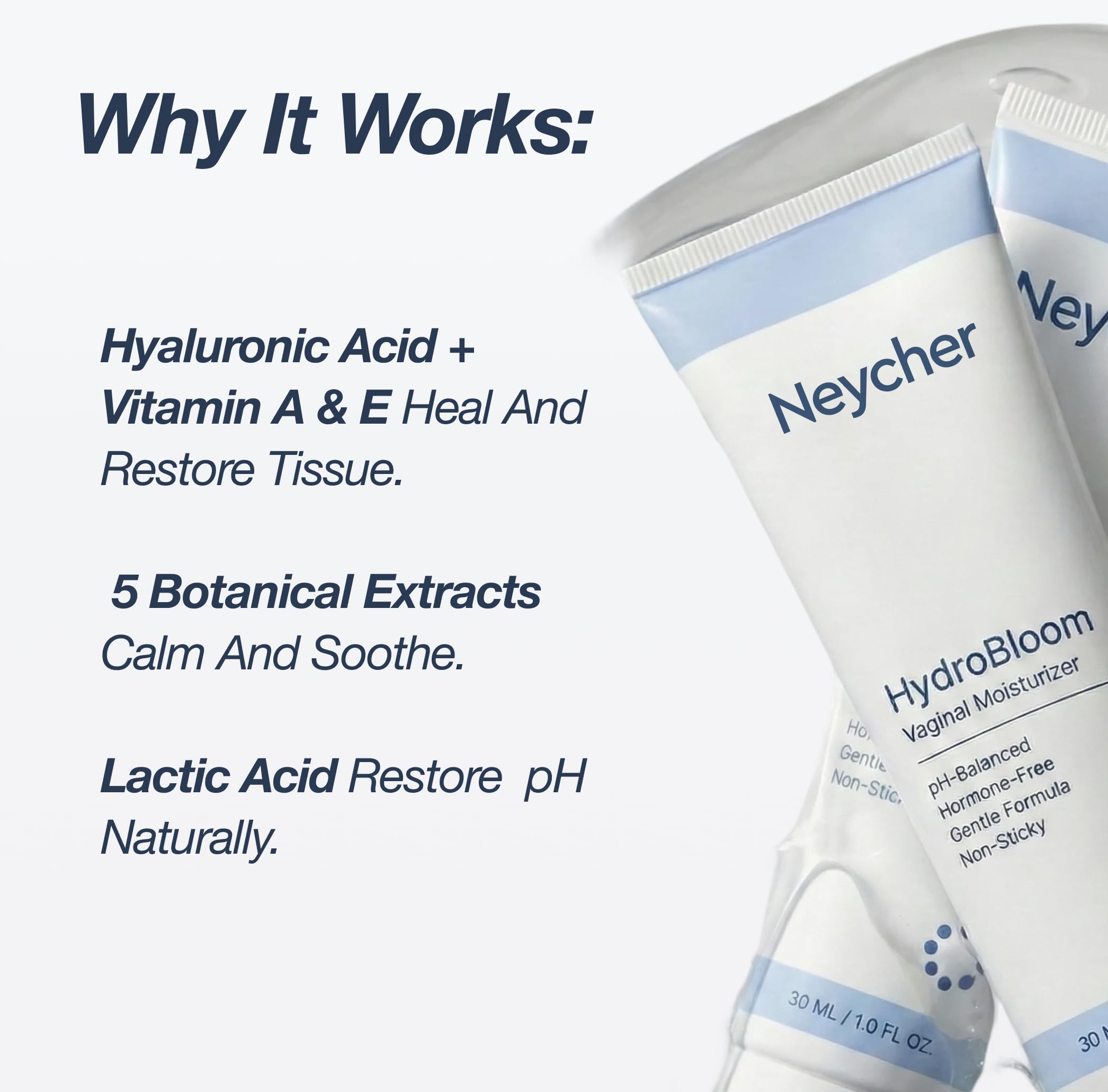 Neycher gel hialurónico, ingredientes botánicos para alivio suave y natural.