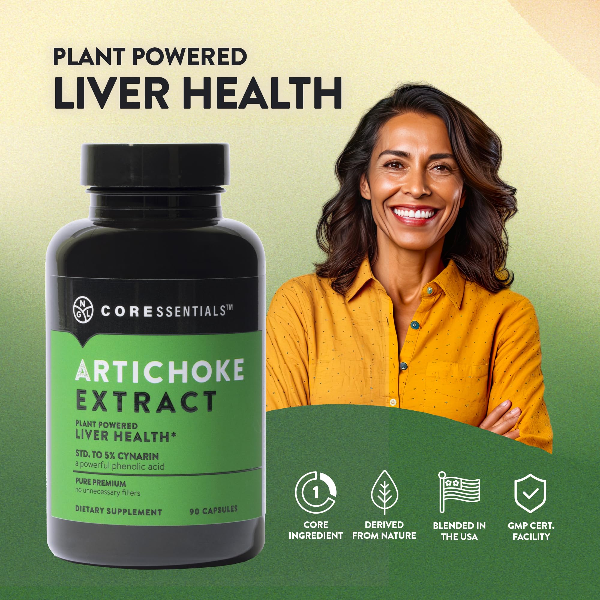 NGL Alcachofa extracto 1300 mg: etiqueta que destaca pureza y origen natural