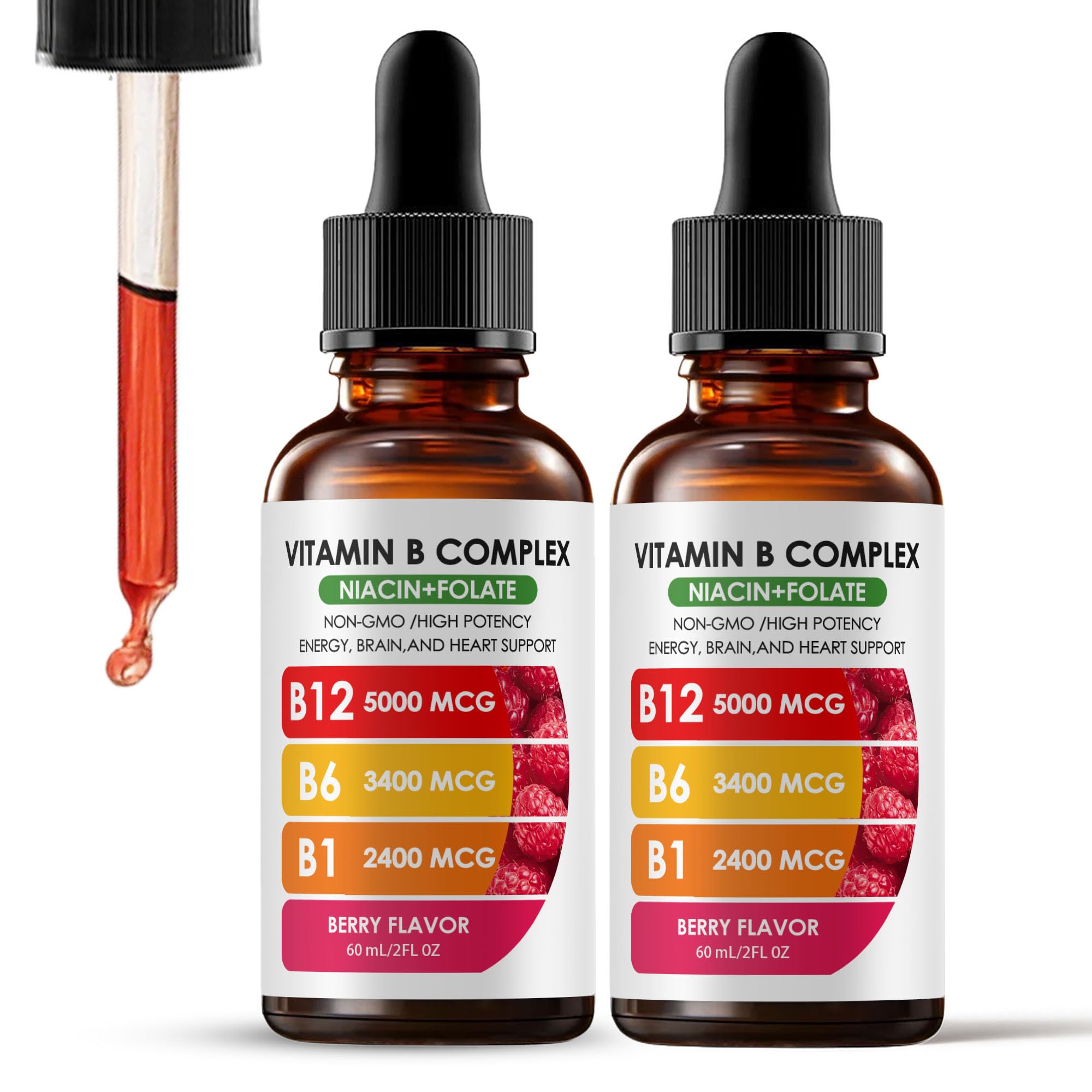 Nichalous Vitamina B12 frambuesa frasco: sabor agradable y apoyo a la energía diaria.