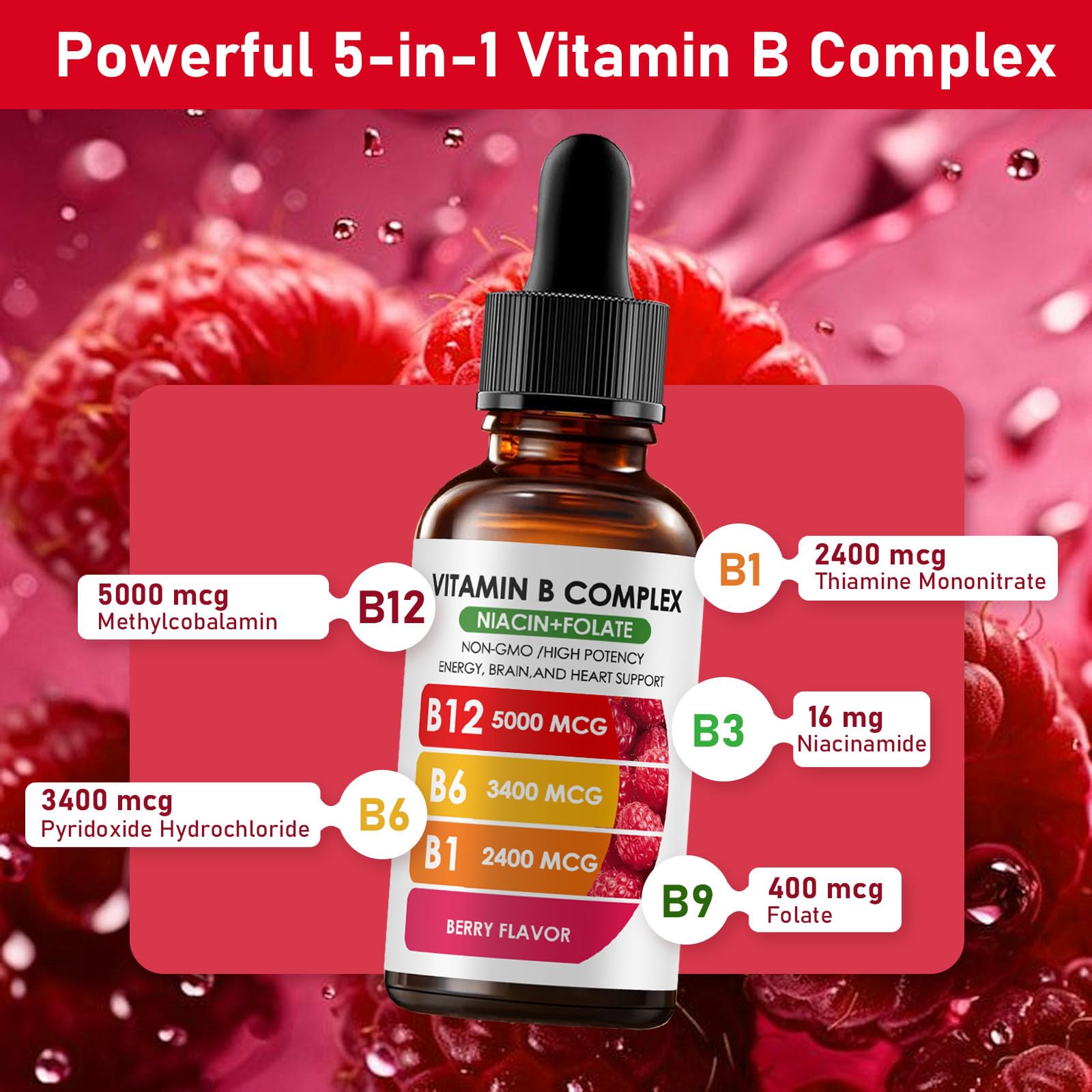 Nichalous Vitamina B12 frambuesa gotero: absorción rápida para mayor claridad.