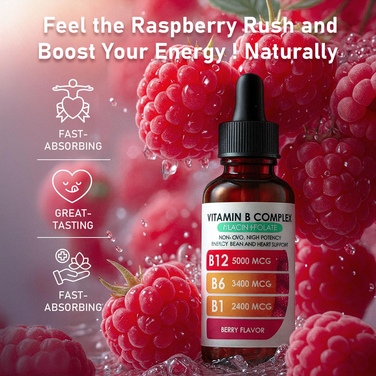 Nichalous Vitamina B12 frambuesa uso sublingual: absorción rápida y uso cómodo.