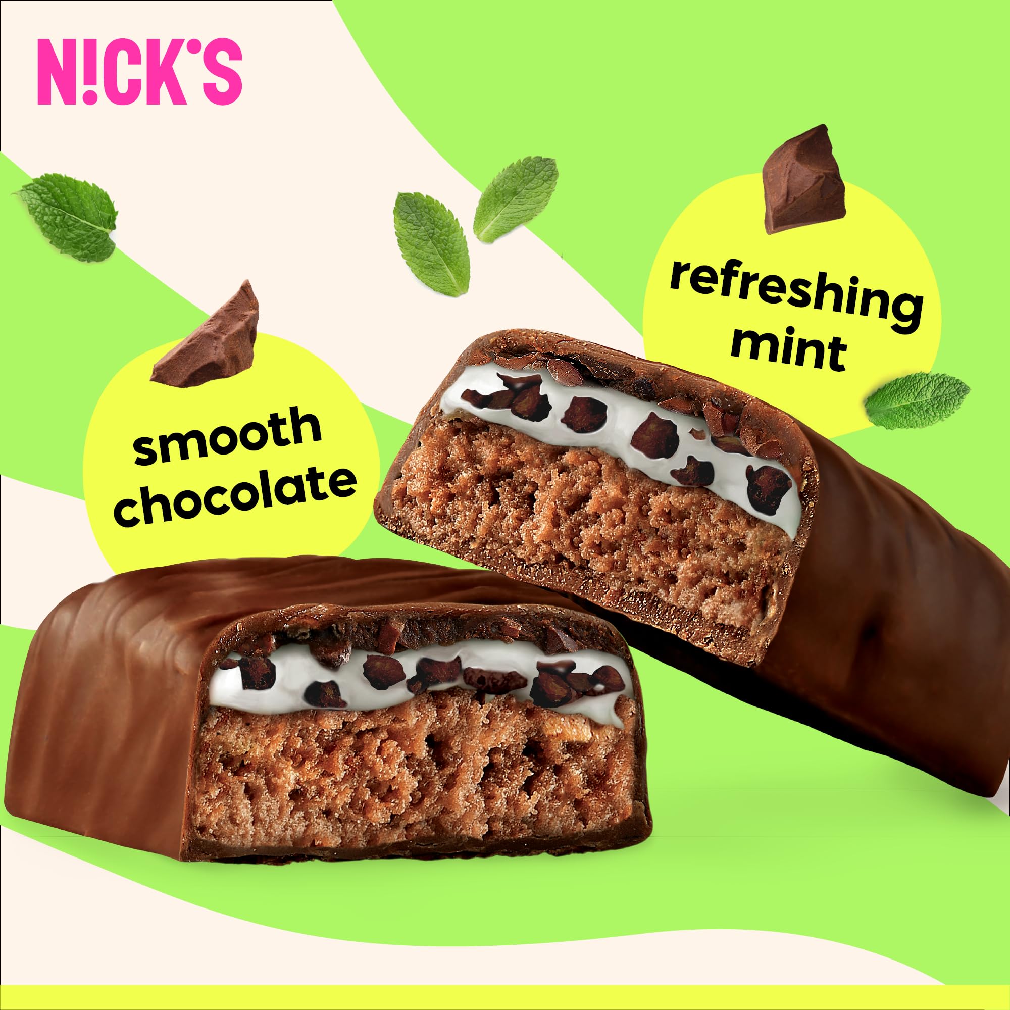 N!CK'S barra proteica menta-chocolate, baja en carbohidratos para estilo de vida cetogénico