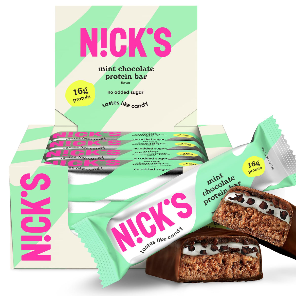 N!CK'S barra proteica menta-chocolate en envase práctico para llevar