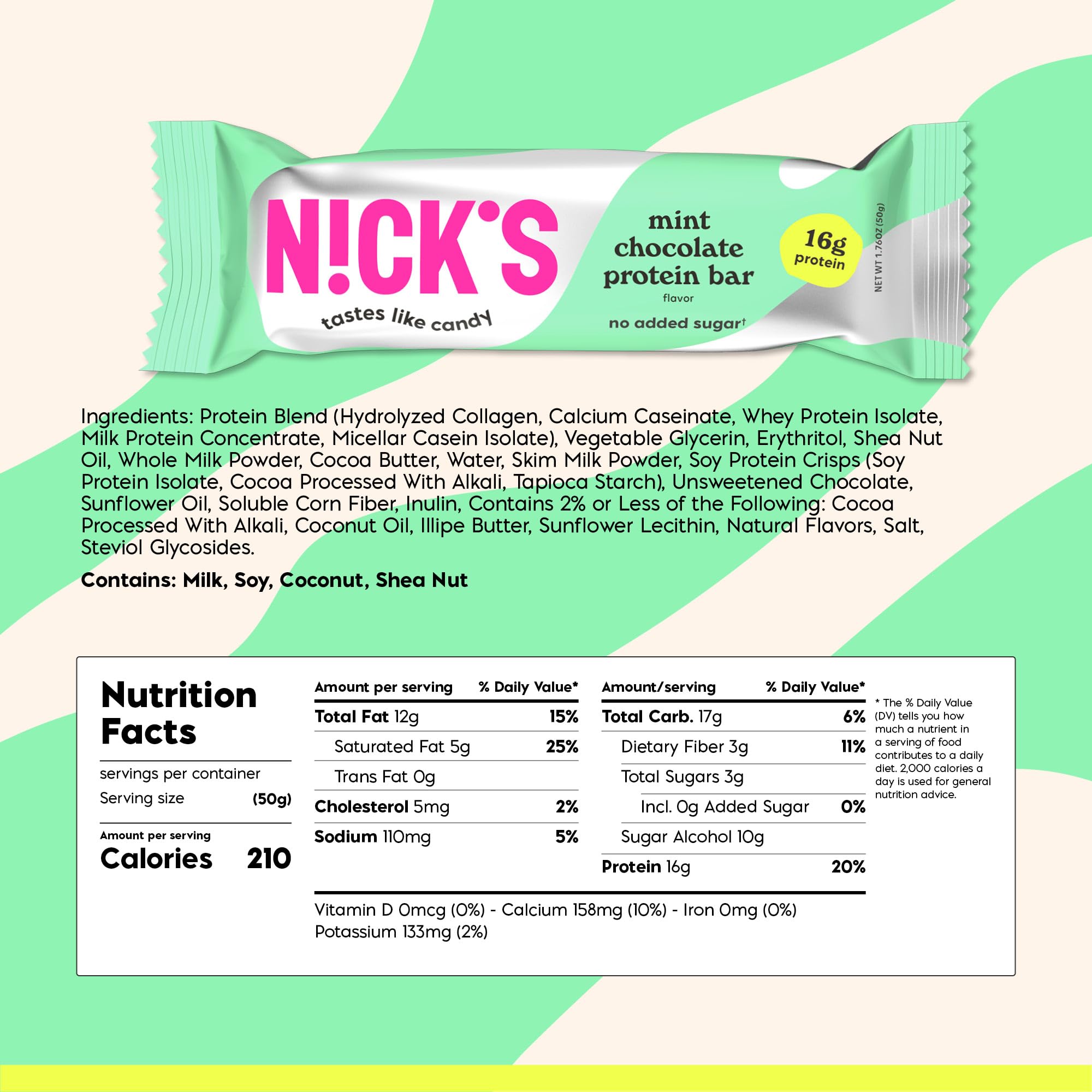 N!CK'S barra proteica menta-chocolate con textura cremosa ideal para merienda