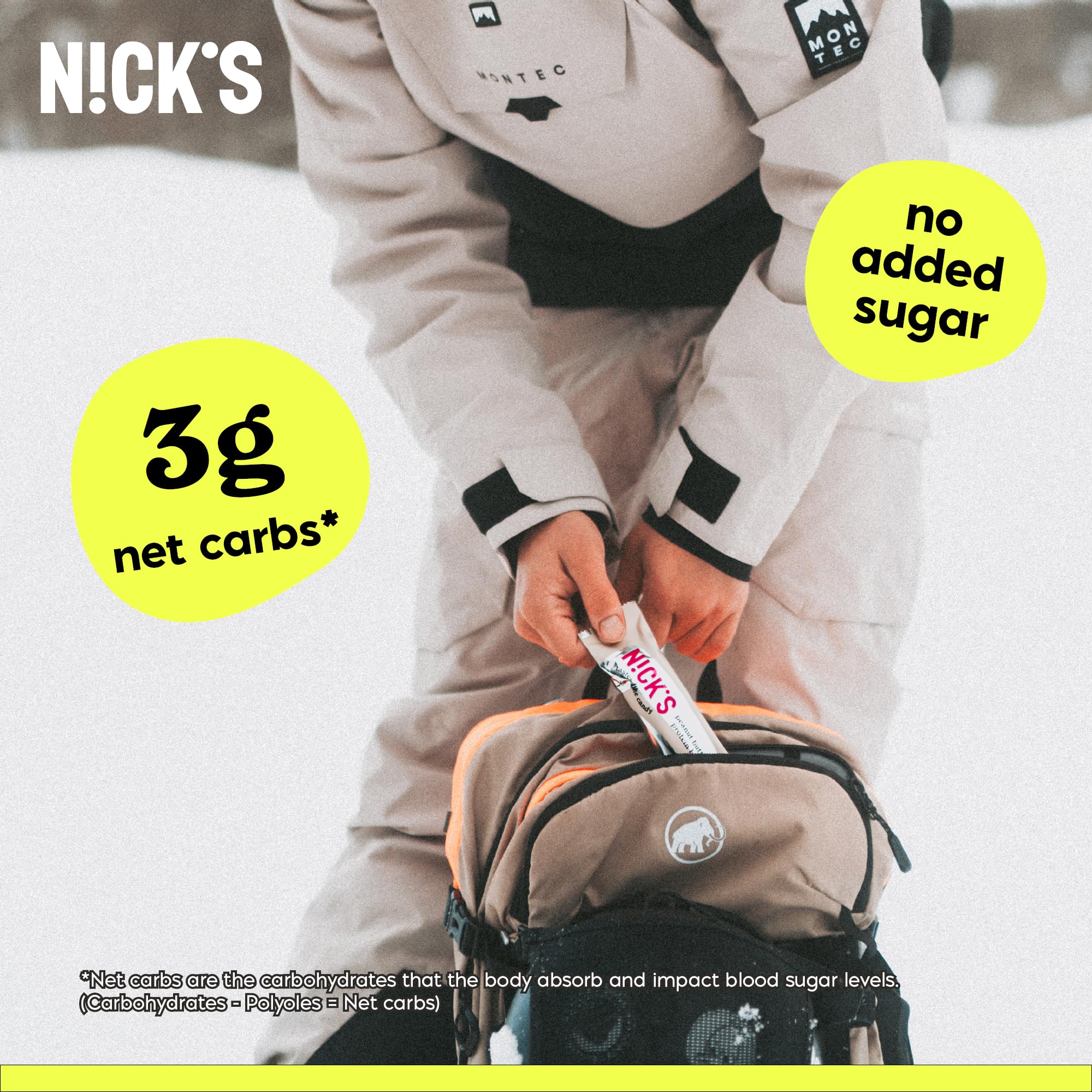 N!CK'S Barrita con 15 g de proteína, acompañamiento para entrenamientos diarios.