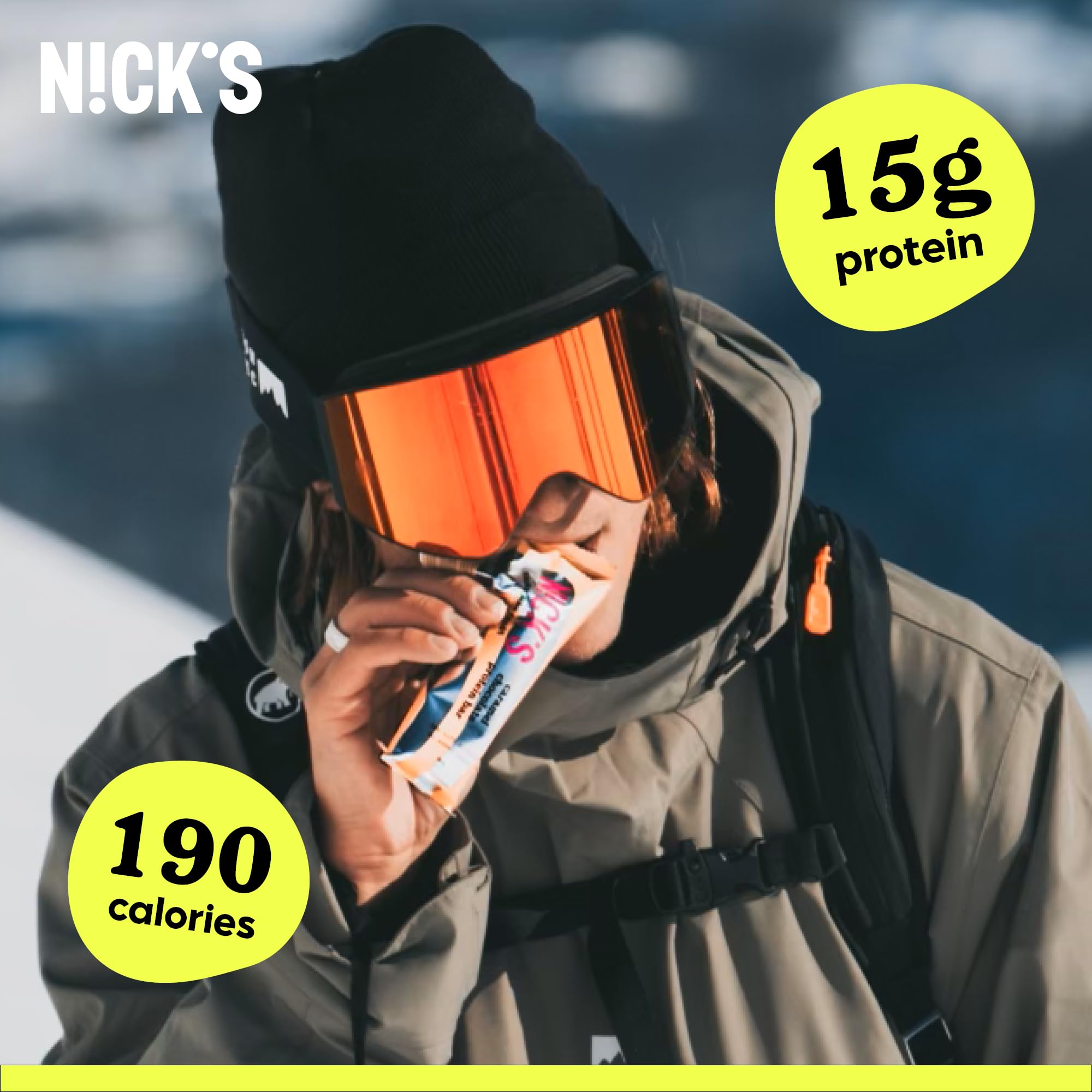N!CK'S Barra lista para llevar, perfecta para bolsa de gimnasio y desplazamientos.
