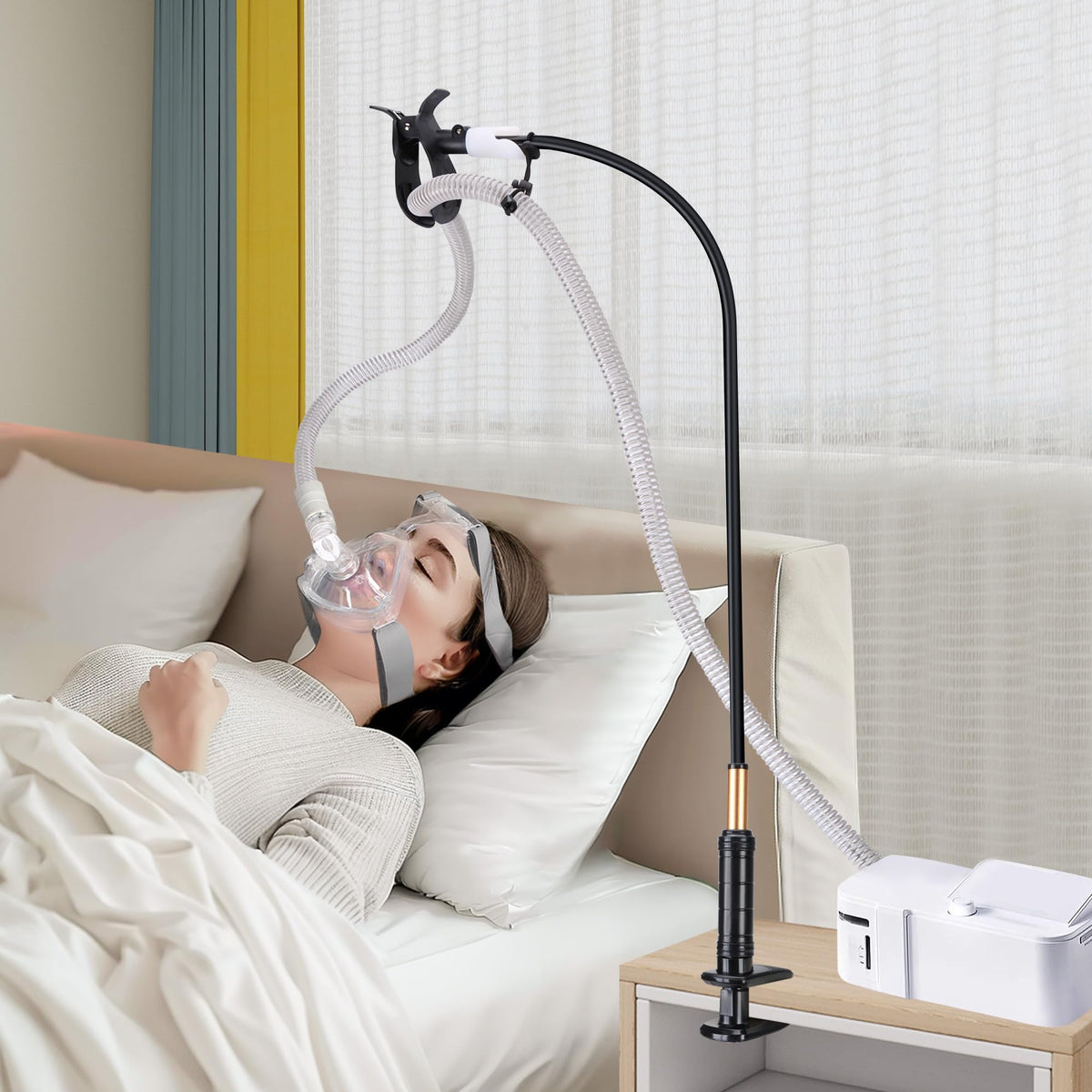 NIdreamCE soporte manguera C-PAP en cama con brazo giratorio para mayor comodidad