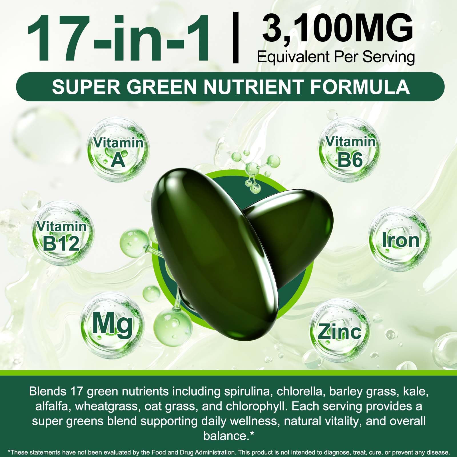 Complejo verde 17 en 1 de NIFEISHI, ingredientes vegetales de alta calidad