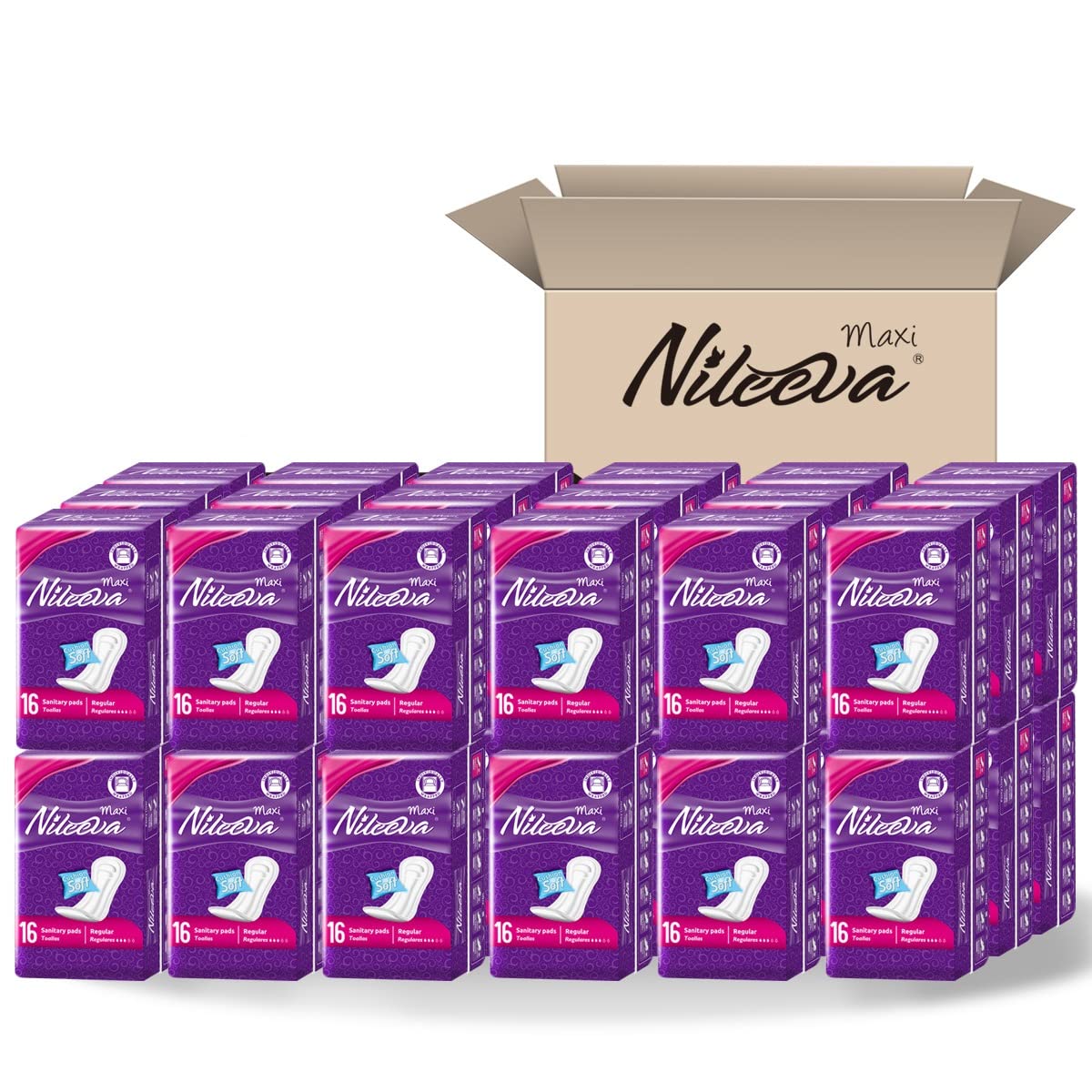 Nileeva Care Maxi: toallas con alas en empaque individual para uso práctico y discreto.